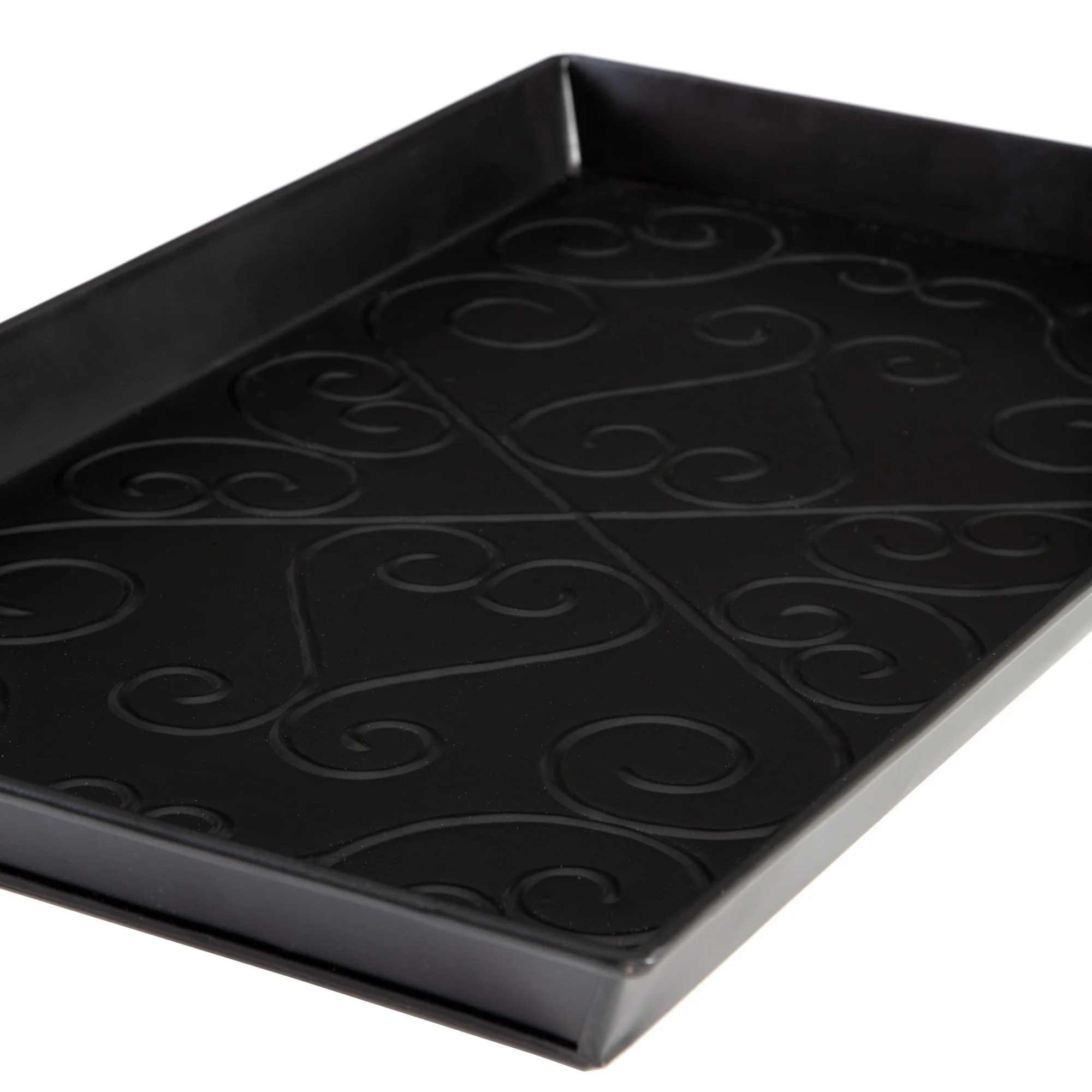 Black Metal Boot Tray with Cross Embossed Coir Insert