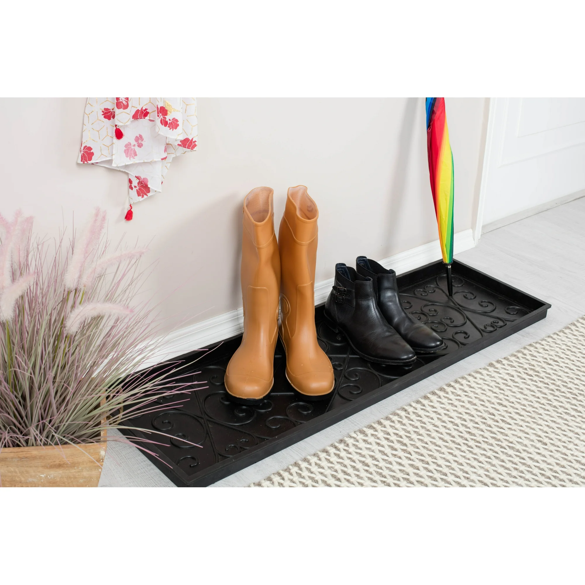 Natural & Recycled Rubber Boot Tray with Trellis Coir and Rubber Insert