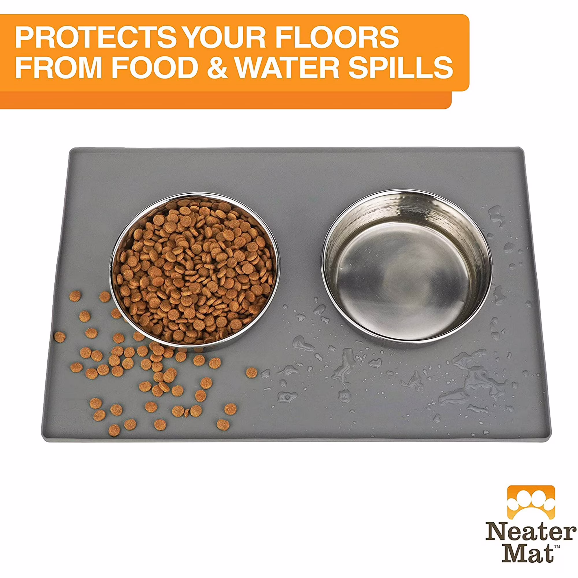 Waterproof Pet Mat for Dog & Cat Bowls, 24x16inch Anti-Slip Feeding Tray with Raised Edge, Easy to Clean