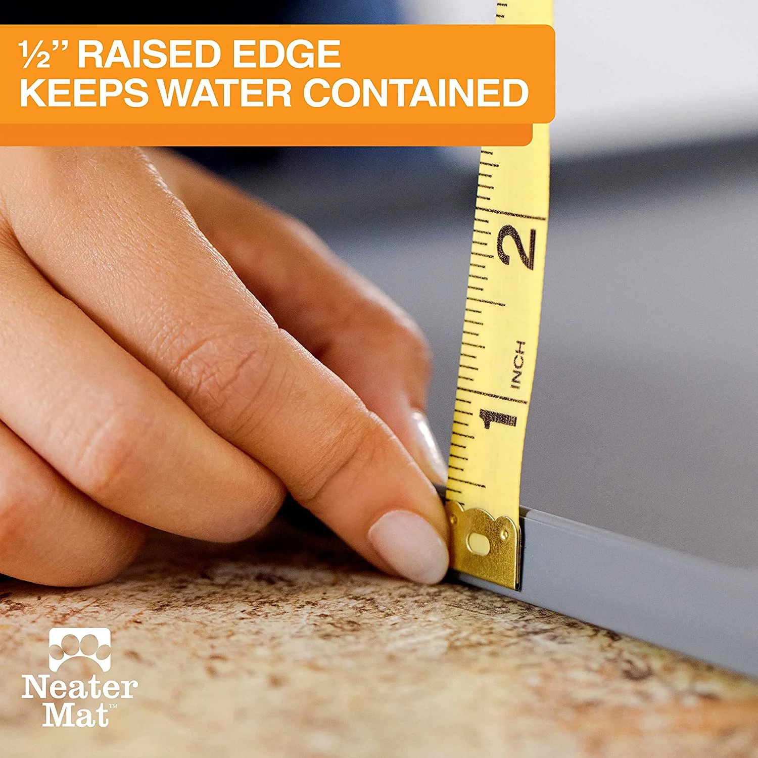 Waterproof Pet Mat for Dog & Cat Bowls, 24x16inch Anti-Slip Feeding Tray with Raised Edge, Easy to Clean