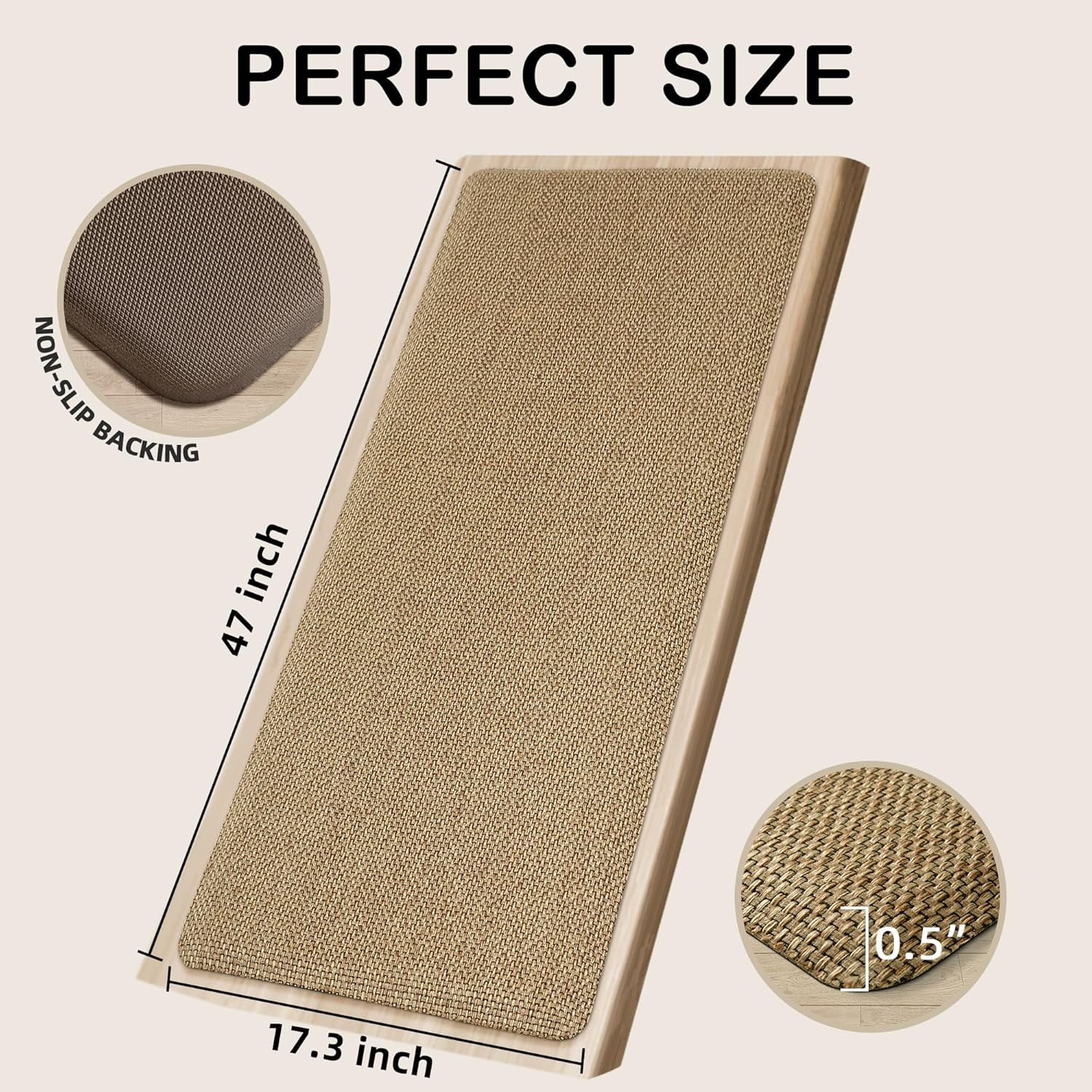 Kitchen Mats for Floor Cushioned Anti-Fatigue Kitchen Floor Mat Non Slip Kitchen Rugs for Floor Absorbent Memory Foam Comfort Standing Mat for Front of Sink, Office, Laundry(Beige, 17.3"x47")