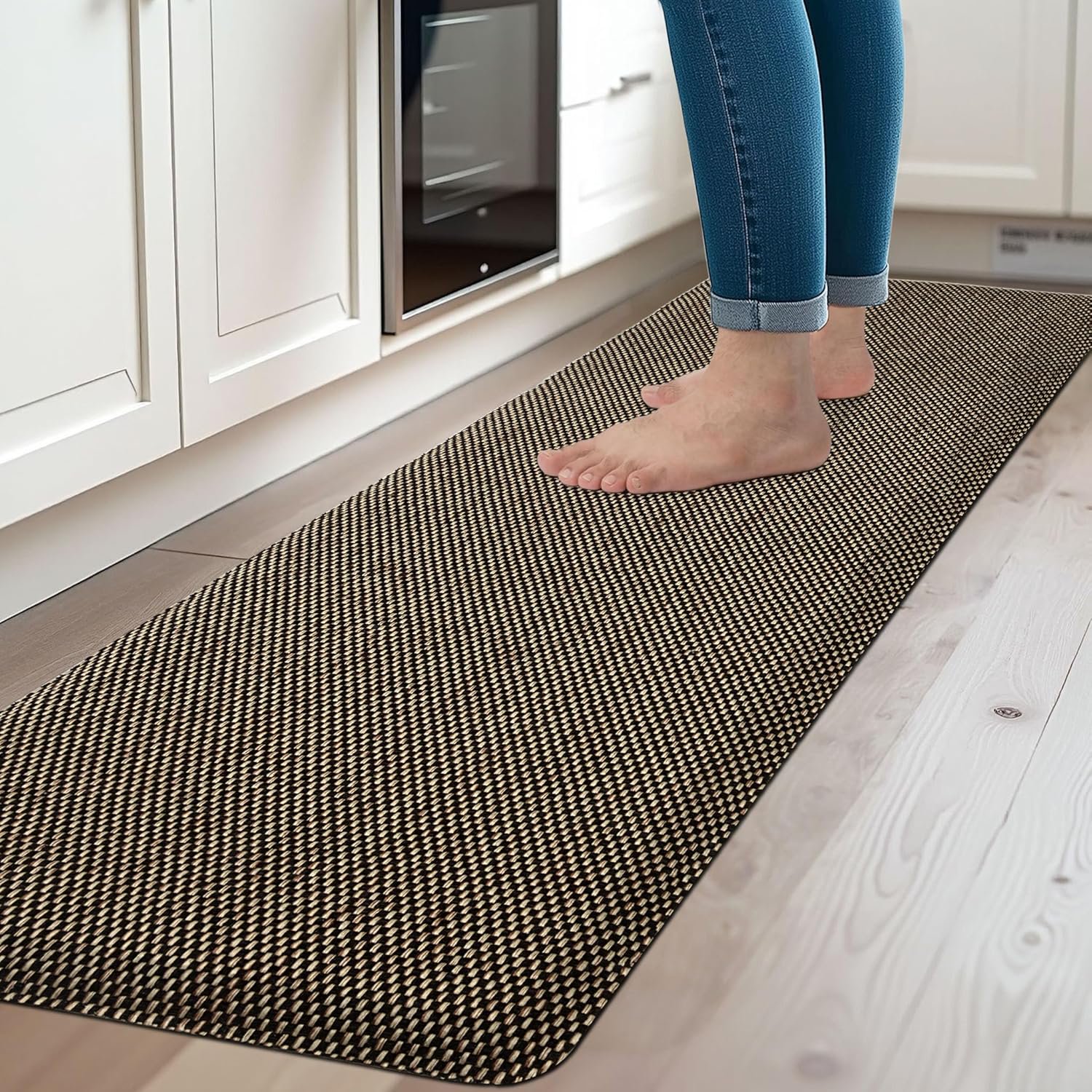 Kitchen Mats for Floor Cushioned Anti-Fatigue Kitchen Floor Mat Non Slip Kitchen Rugs for Floor Absorbent Memory Foam Comfort Standing Mat for Front of Sink, Office, Laundry(Black, 17.3"x47")