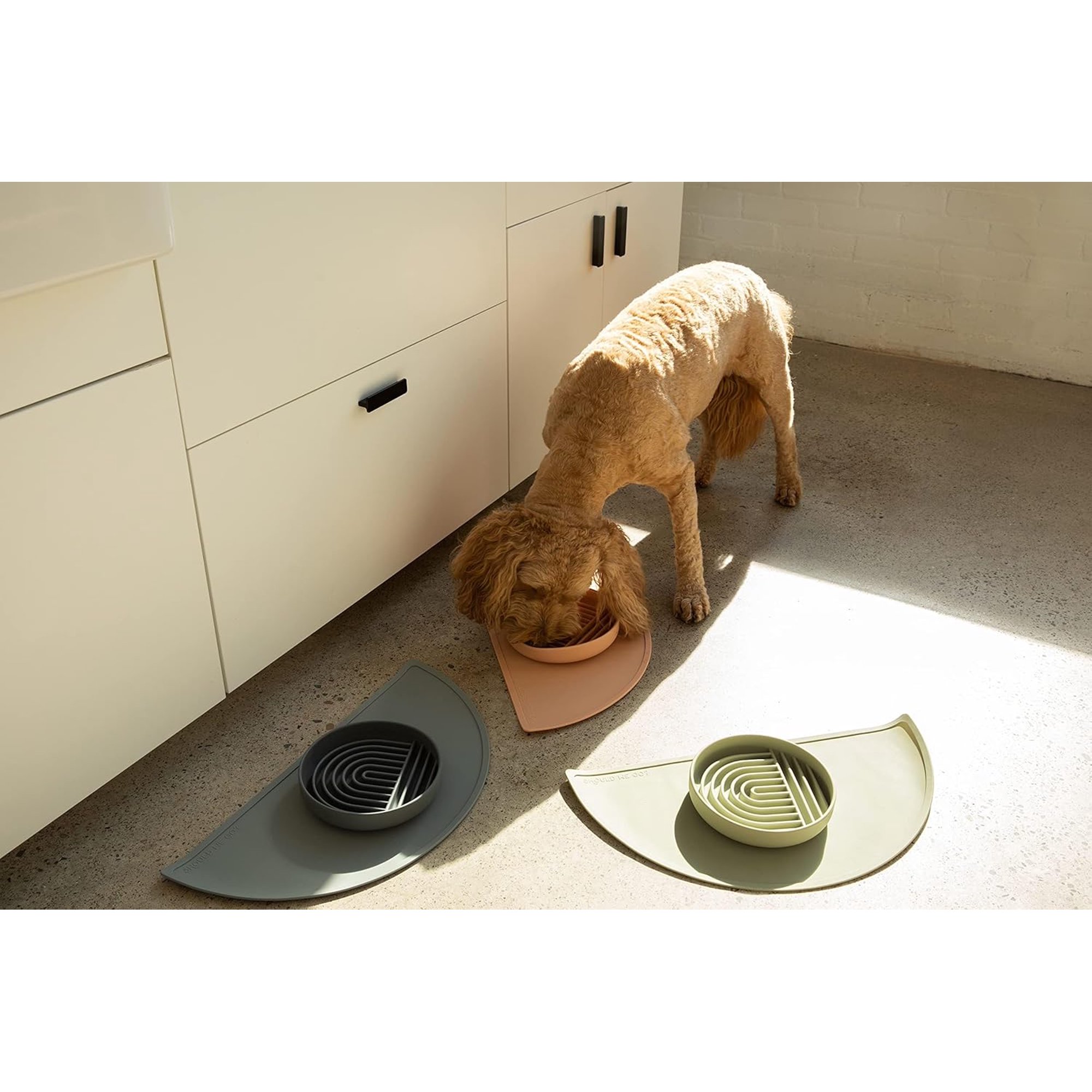 Waterproof Silicone Pet Feeding Mat - Non-Slip, Spill-Proof, Easy-to-Clean, Raised Edge Design, 21" x 10.5", Medium-Sage Green