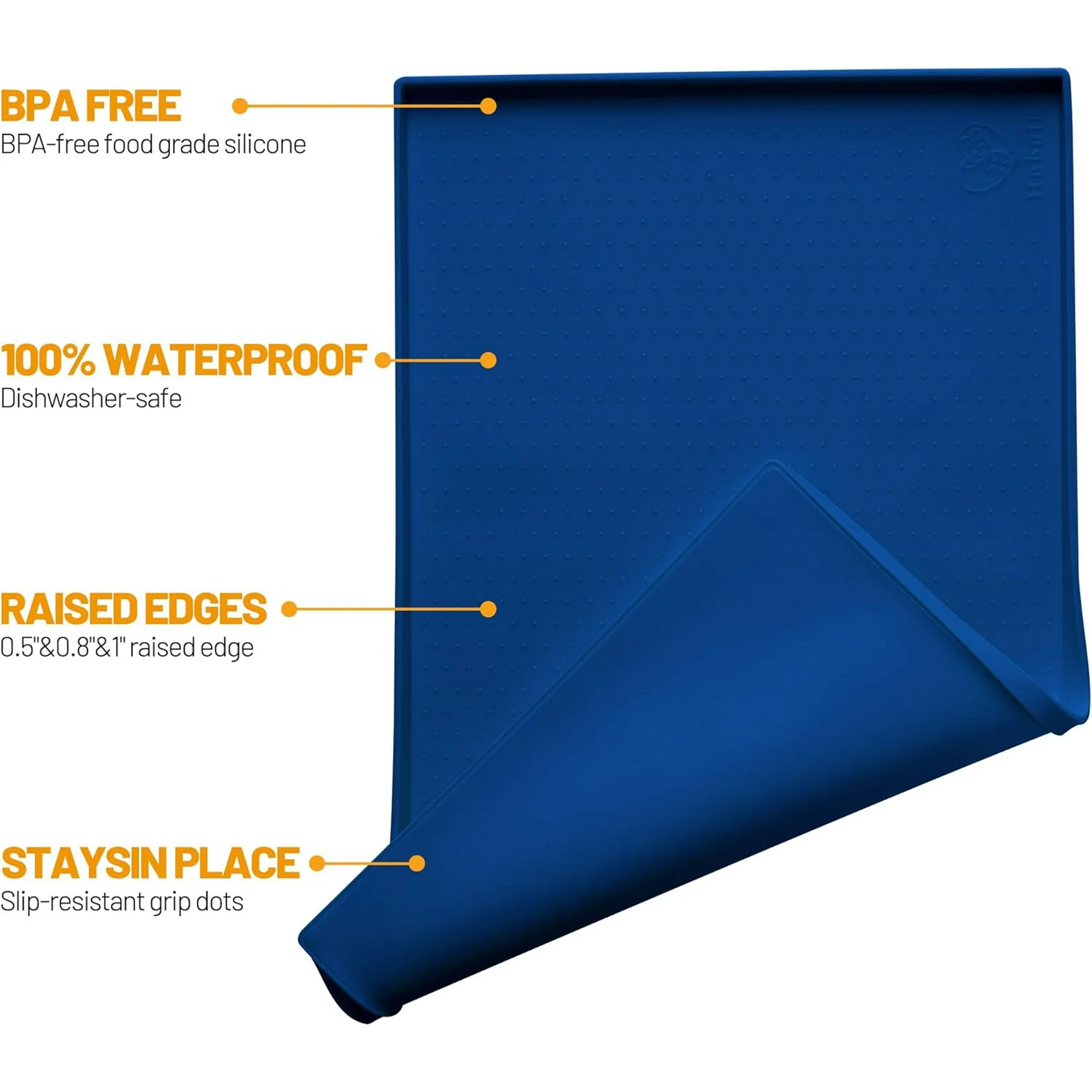 Dog Feeding Mat, 100% Waterproof Food Grade Silicone Pet Feeding and Water Bowl Placemat, Dishwasher Safe, High Raised Edges to Prevent Spills, Non-Slip Tray to Prevent Floor Staining (19" x 12" x 0.5"