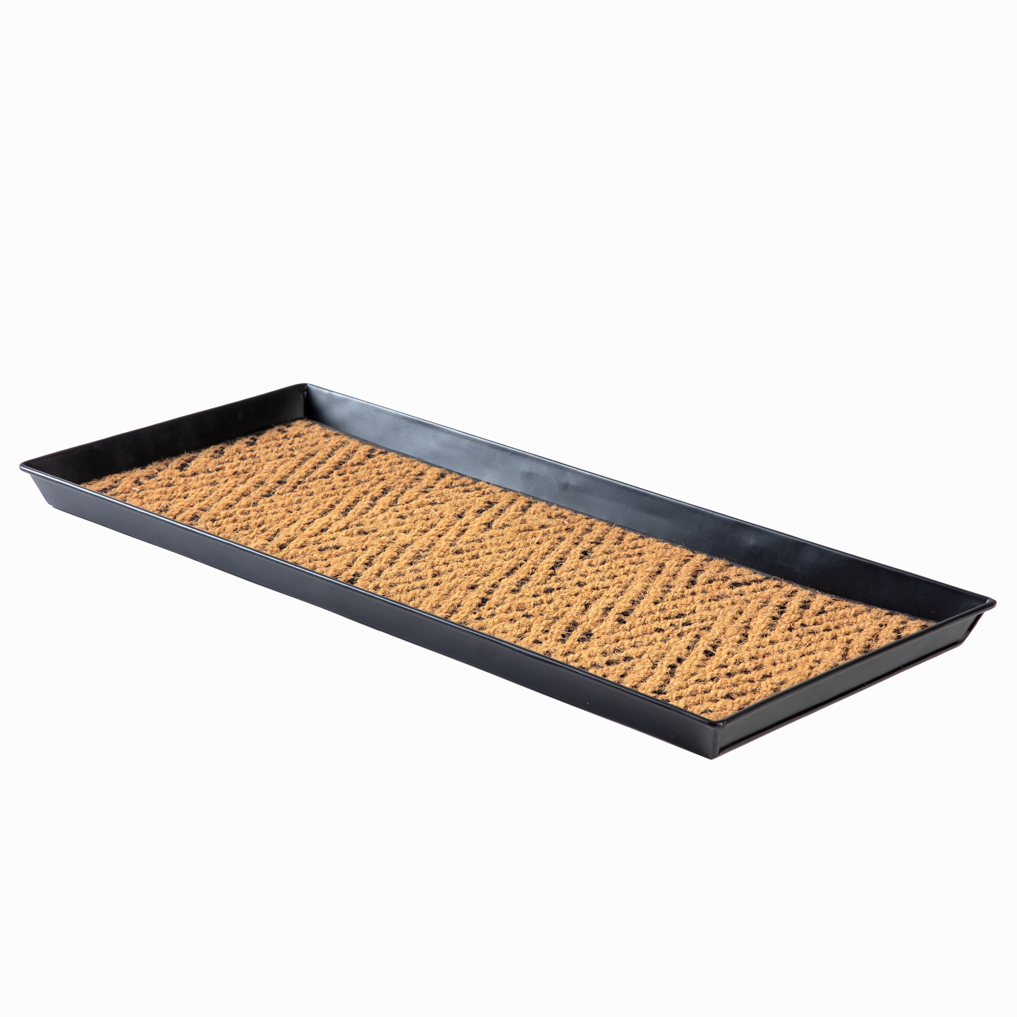 Black Metal Boot Tray with Tan & Black Coir Insert