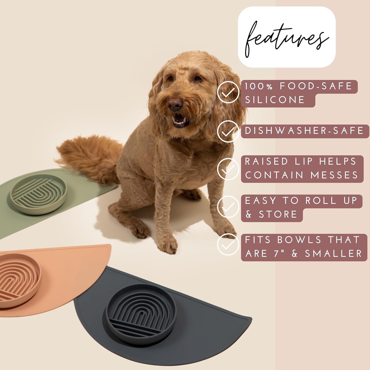 Waterproof Silicone Pet Feeding Mat - Non-Slip, Spill-Proof, Easy-to-Clean, Raised Edge Design, 21" x 10.5", Medium-Sage Green