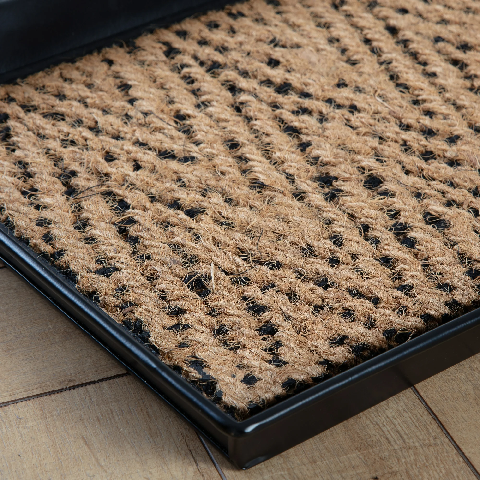 Black Metal Boot Tray with Tan & Black Coir Insert