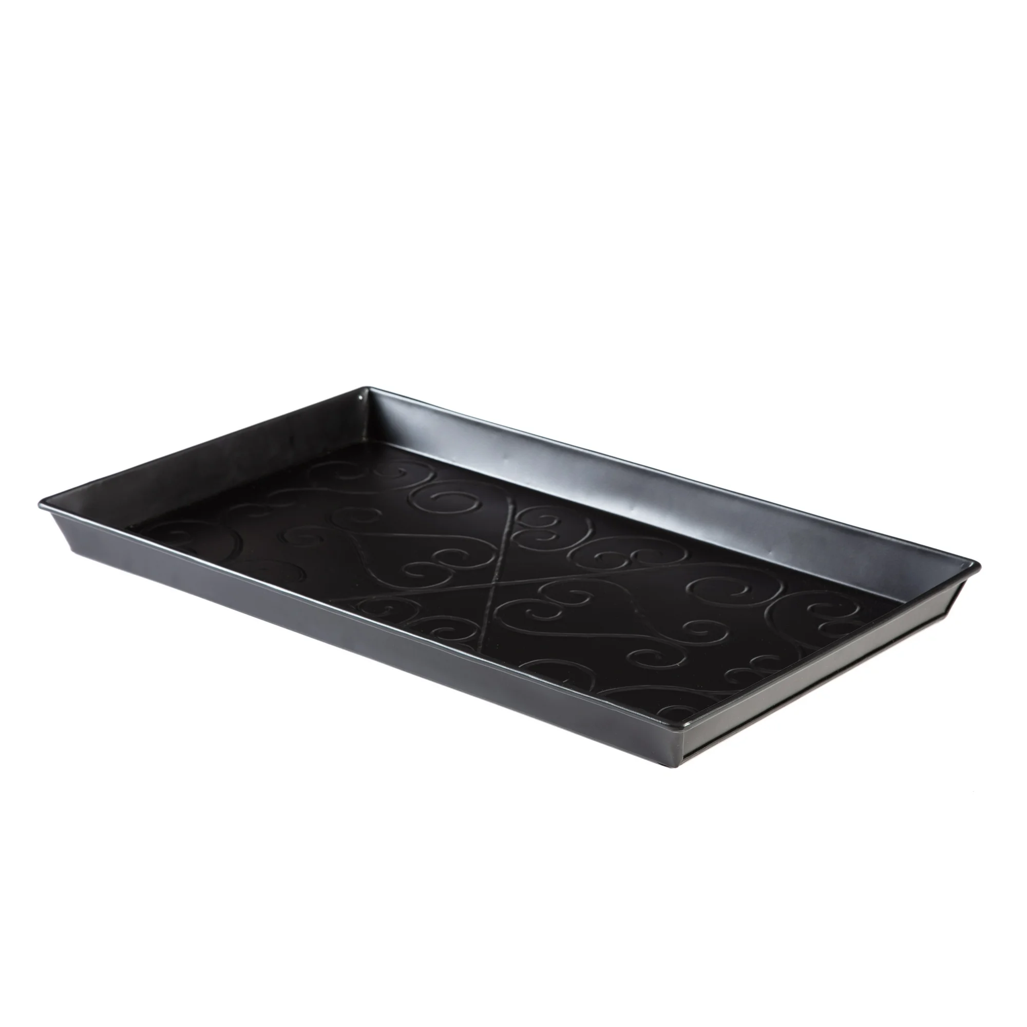 Black Metal Boot Tray with Cross Embossed Coir Insert