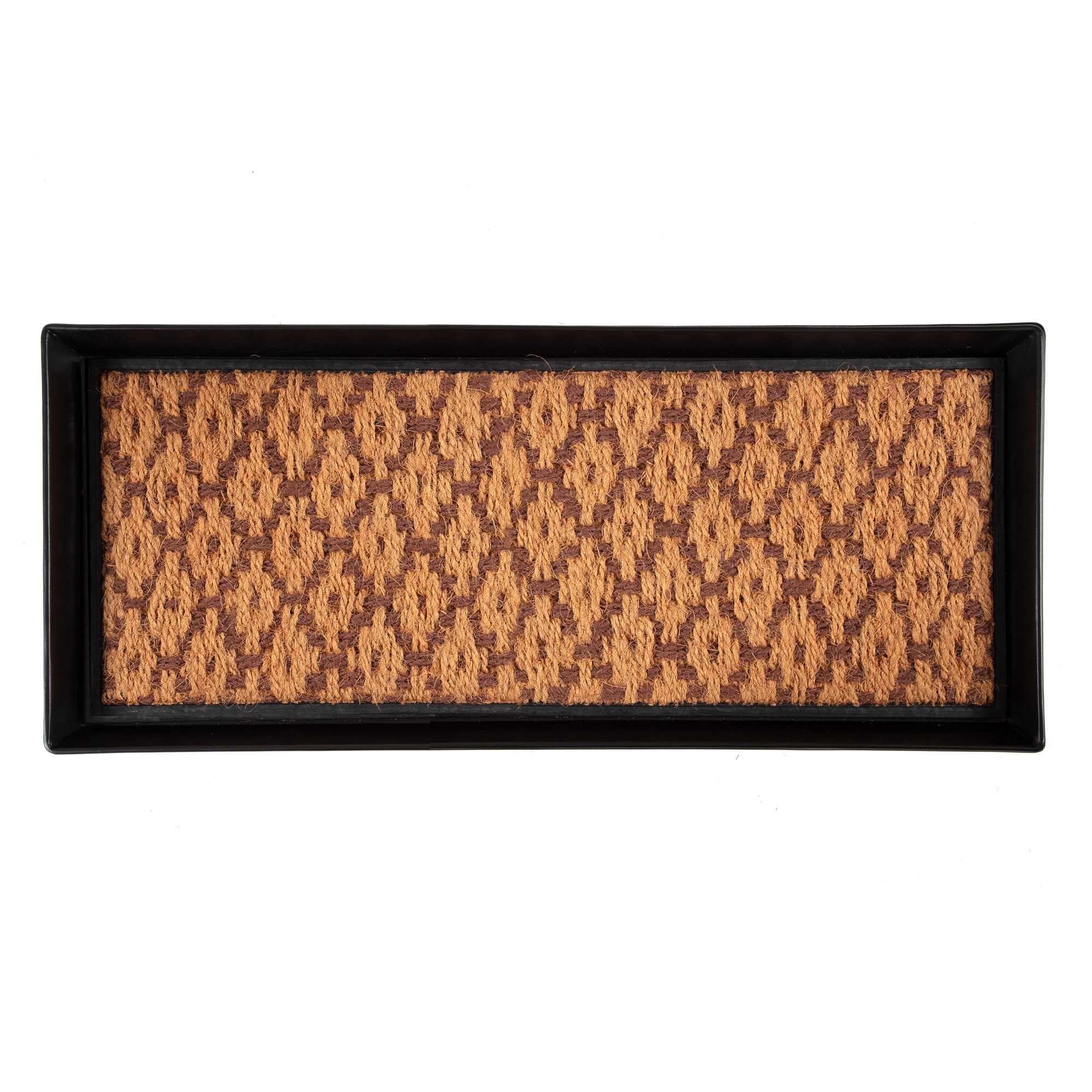 Black Metal Boot Tray with Tan & Dark Brown Coir Insert