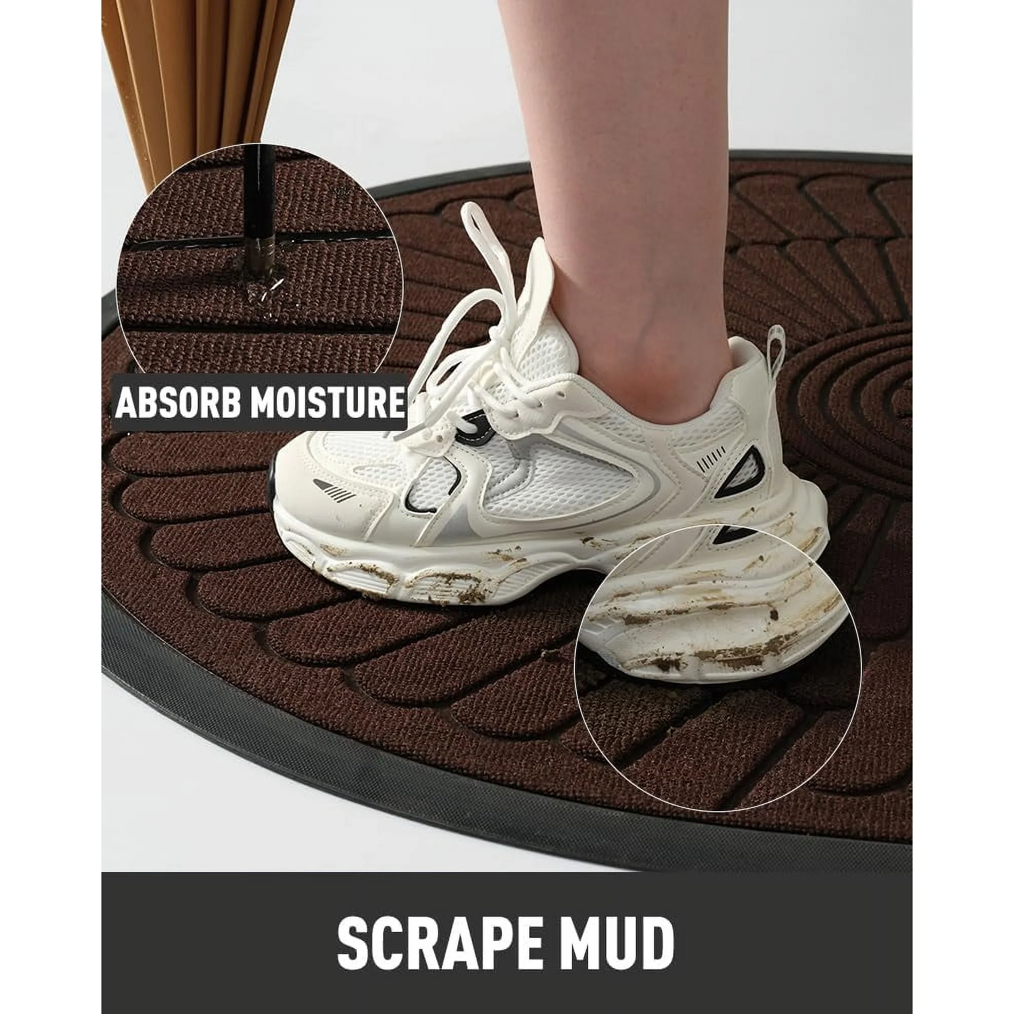 Door Mat Outdoor Indoor Entrance Doormat-Semicircular Durable Rubber Non Slip Front Door Mat for Outside Inside Entry Entryway Dirt Trapper WelcomeMat for Muddy Paws and Shoes-Brown 24”x47”