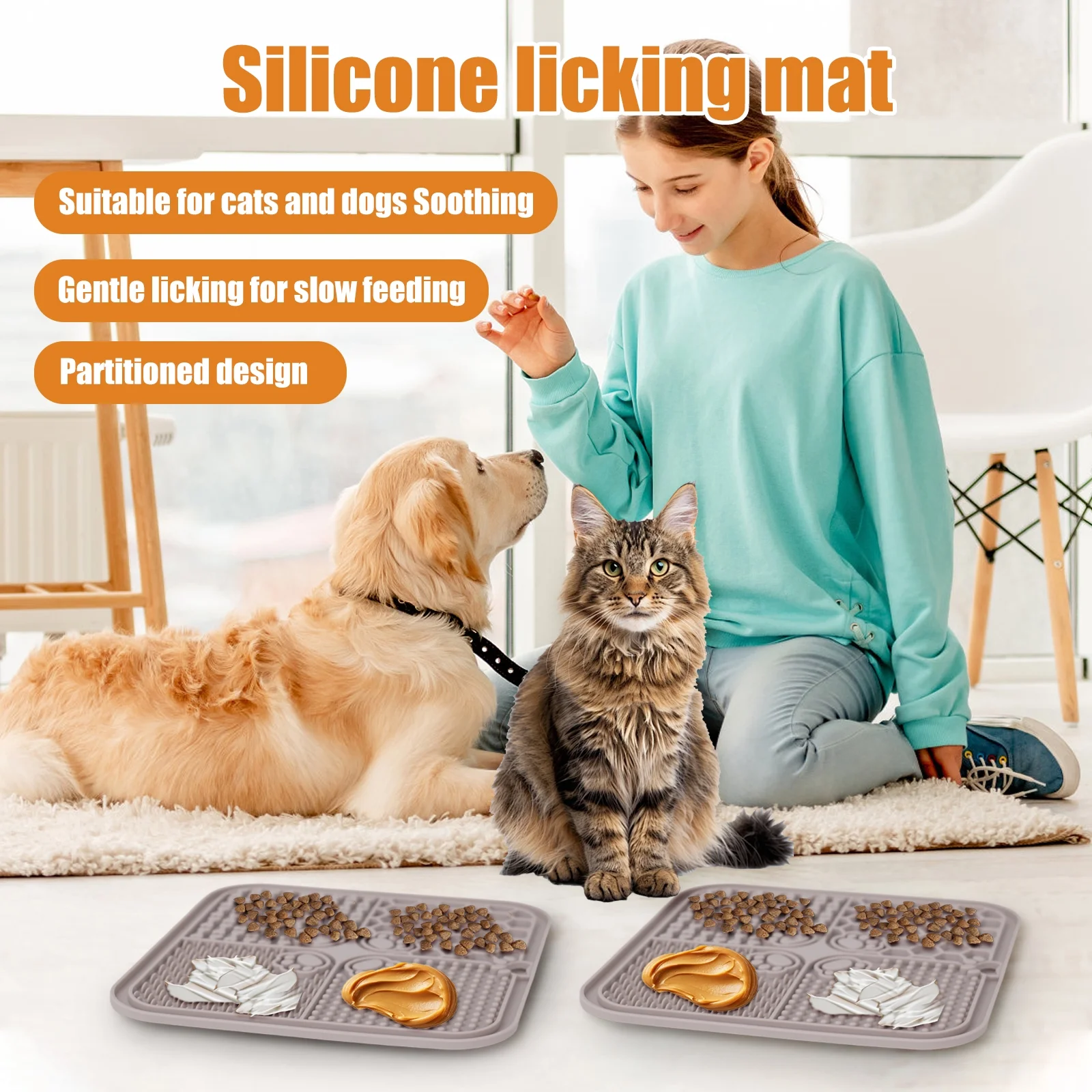 Food grade pet supplies silicone cat and dog licking mat slow food mat pet suction cup licking mat slow food mat