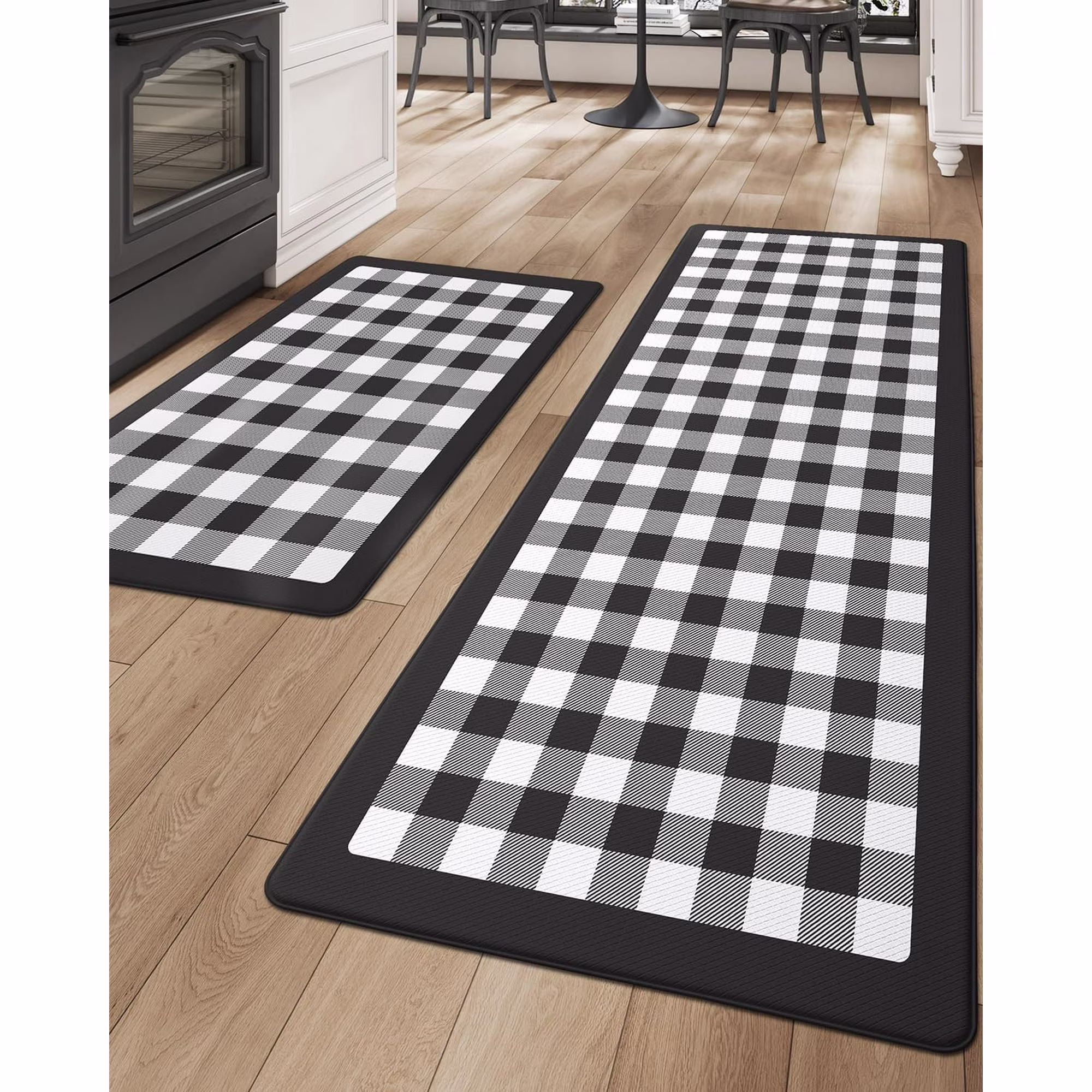 Kitchen Floor Mats Anti Fatigue, 20x29+20x59 Large Wide Cushioned Runner Rug Memory Foam, Waterproof Comfort Standing Padded Non Skid for Home Office Sink Laundry, Black and White Buffalo Plaid