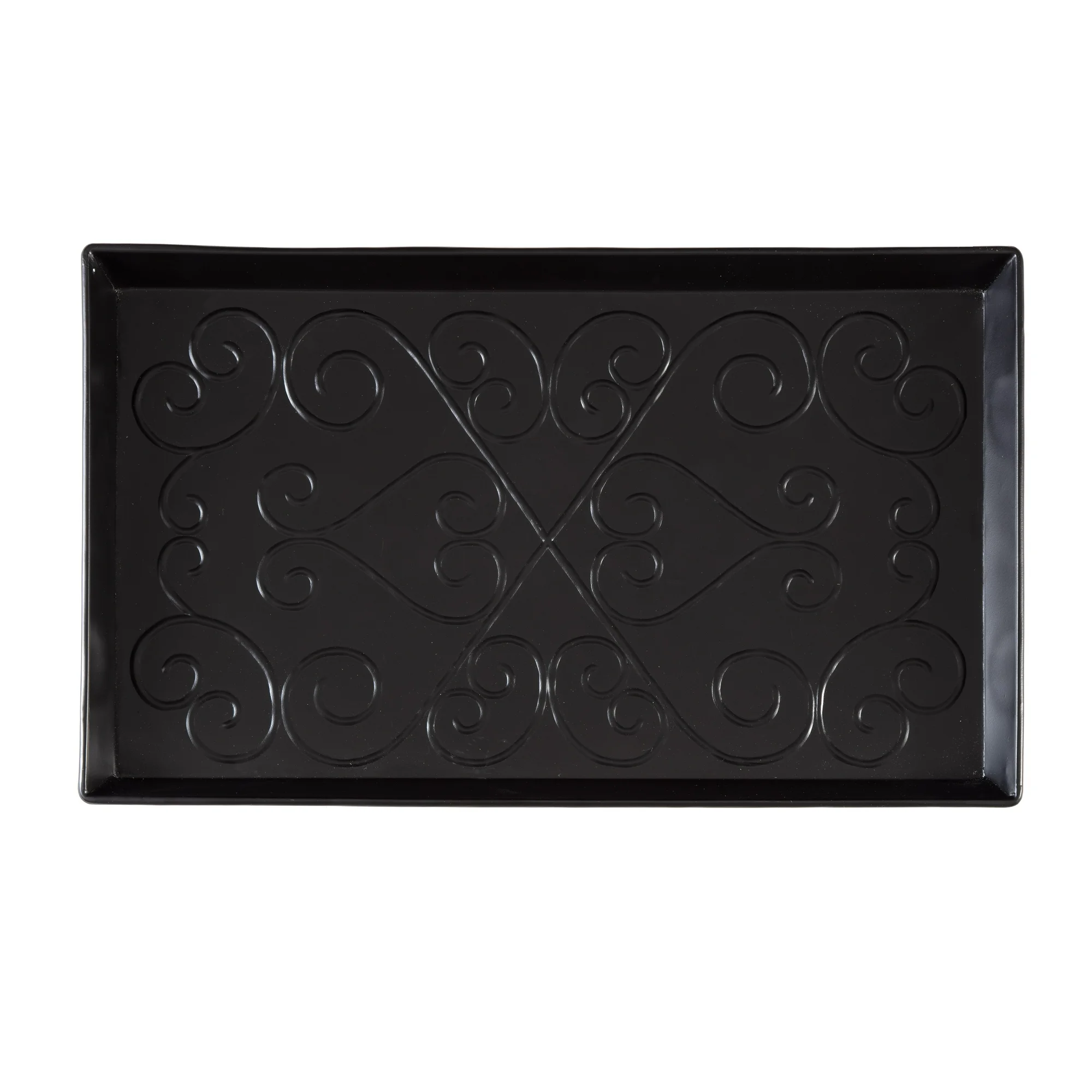 Black Metal Boot Tray with Cross Embossed Coir Insert