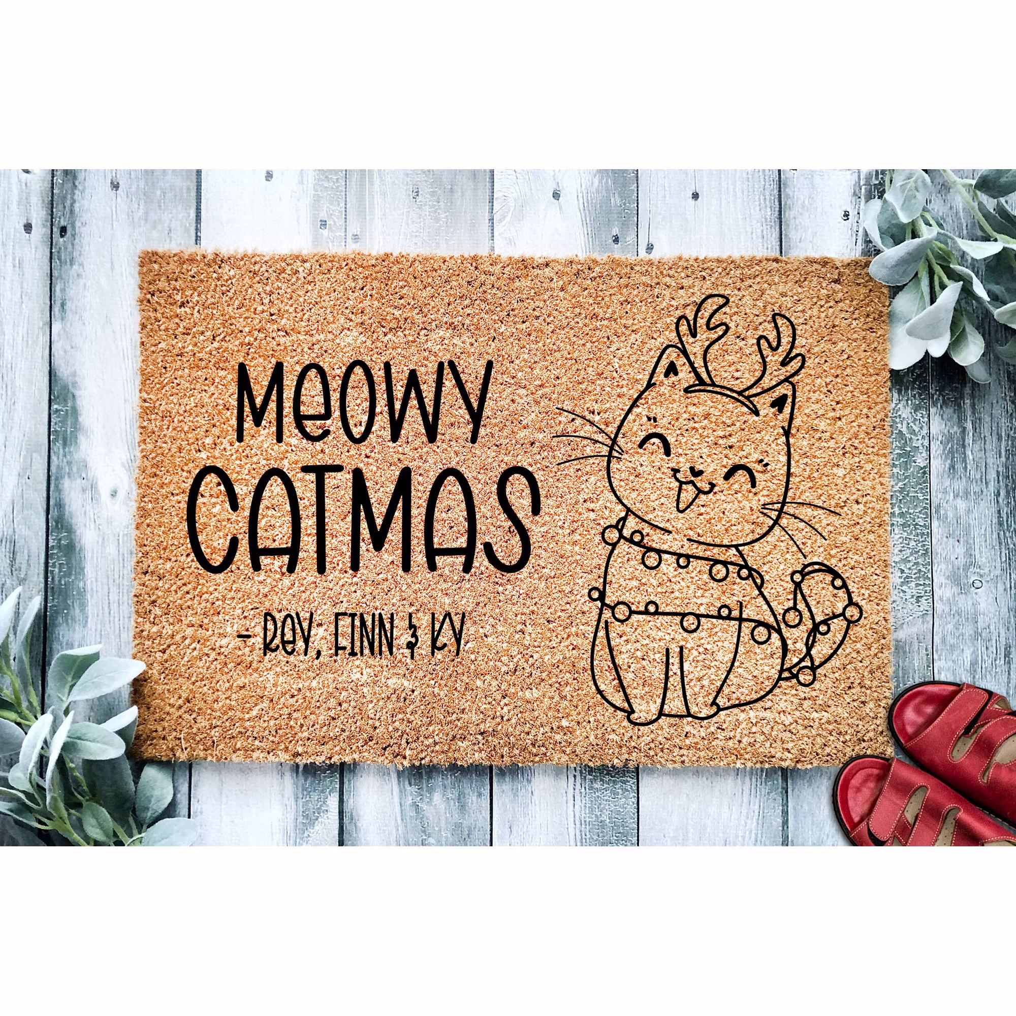 Personalized Meowy Christmas Pet Names Door Mat | Cat Christmas Doormat | Winter Decoration | Welcome Mat | Holiday Doormat | Christmas Gift
