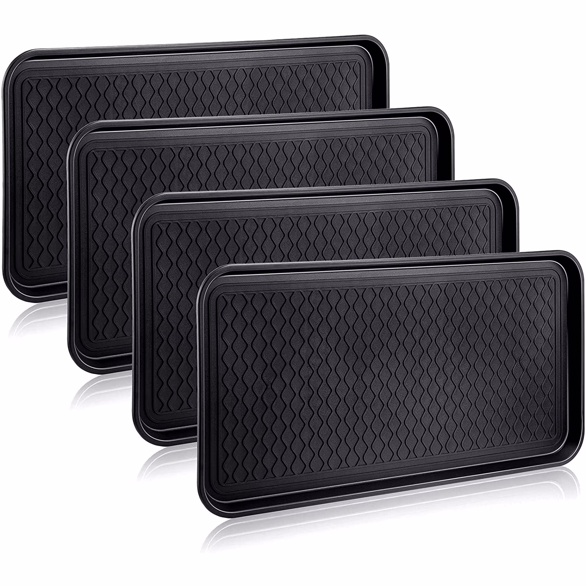 4 Pieces Shoe Tray for Entryway, Waterproof Boot Tray Shoe Mat Multi-Purpose Dog Cat Bowl Mat Pet Feeding Tray Boot Mat for Entryway Indoor Outdoor Floor Protection (Black, 24 x 16 x 1.2 Inch)