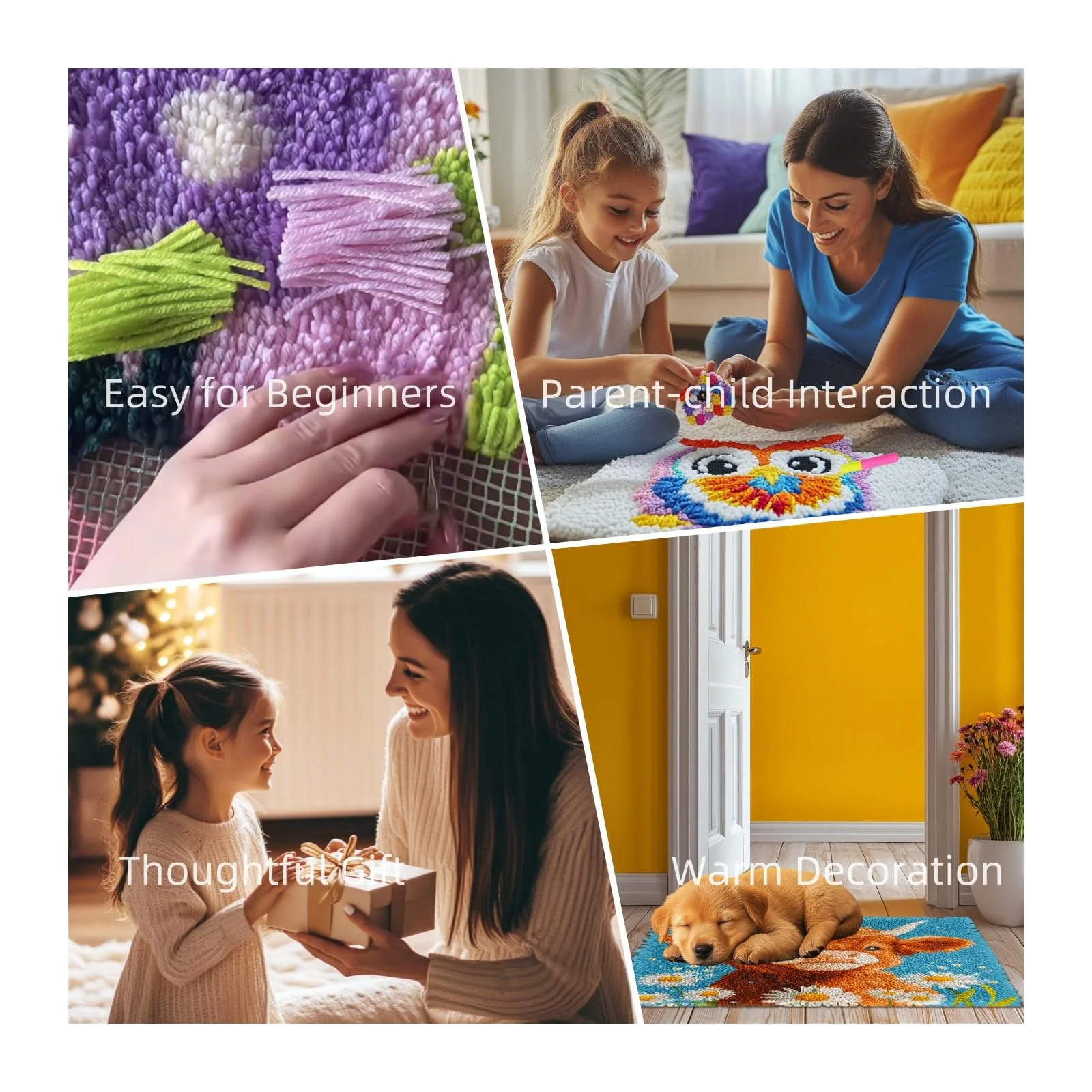 Latch Hook Rug Kit Boston Terrier Dog WearGlasses and Hat Pre-printed Handmade Carpet Crochet Yarn Craft DIY Hook and Latch Door Mat Tapestry for Home Floor Decoration 52x38cm-1