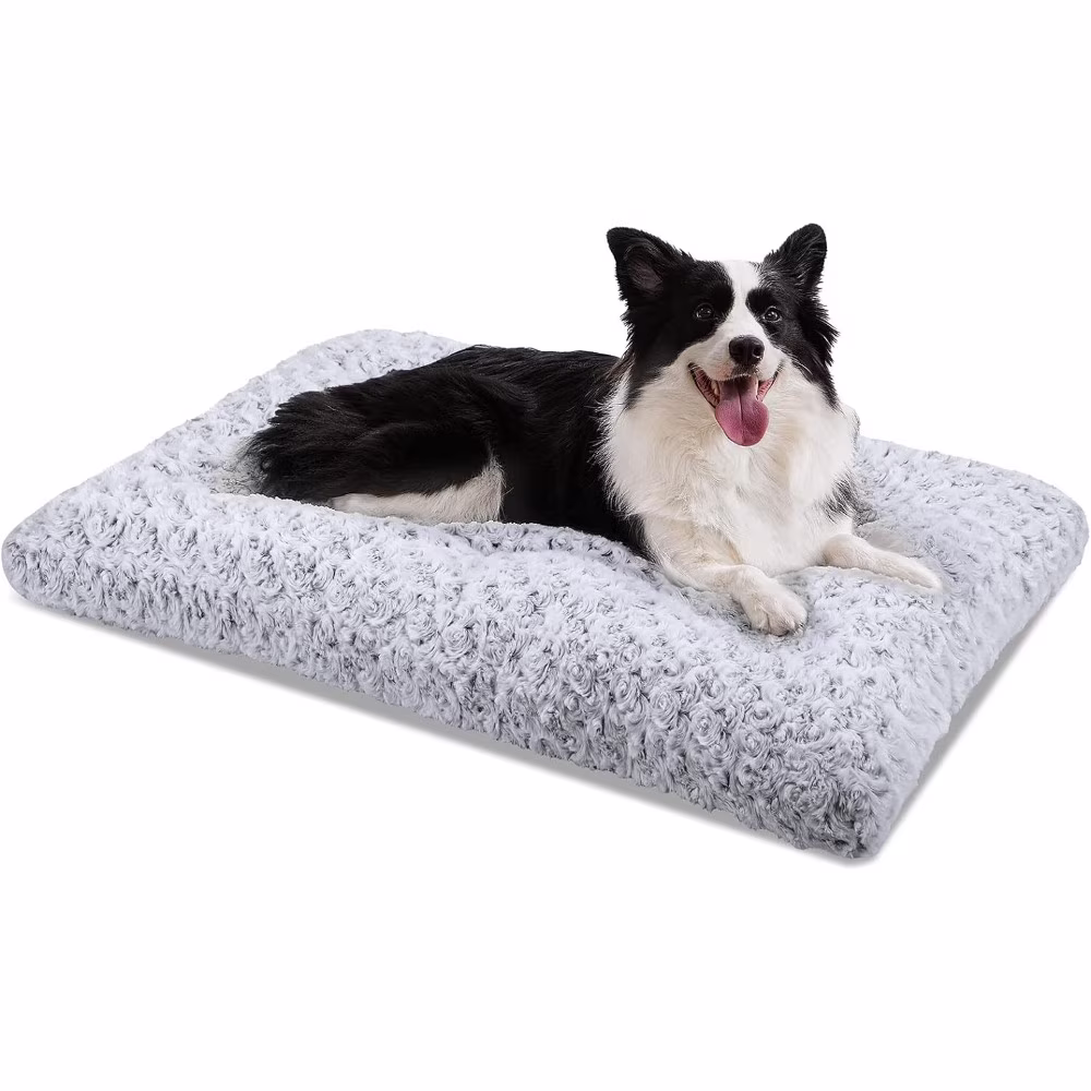 Washable Dog Bed Deluxe Plush Dog Crate Beds Fulffy Comfy Kennel Pad Anti-Slip Pet Sleeping Mat for Large, Jumbo, Medium, Small Dogs Breeds, 35" x 22.8"