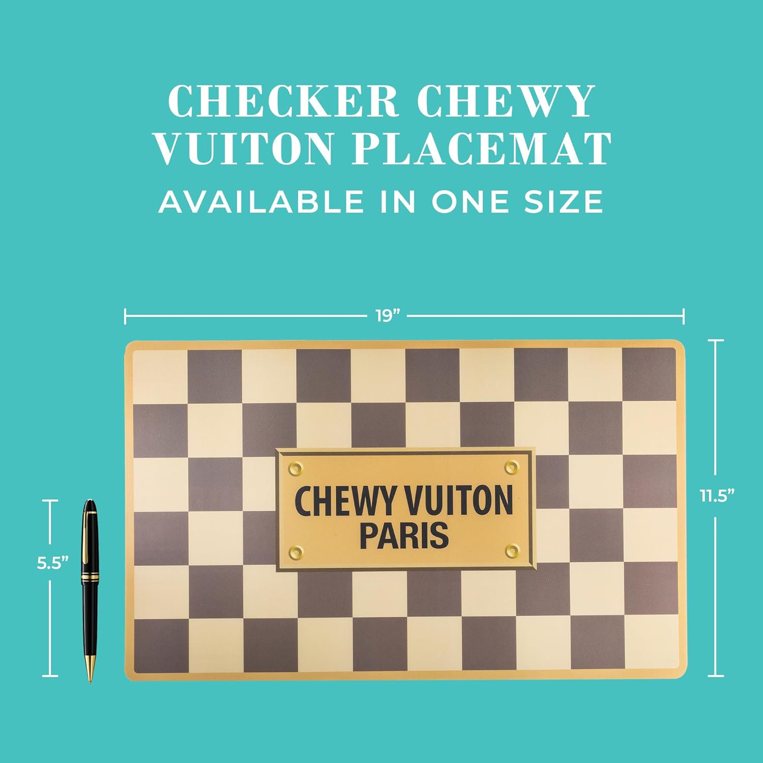 Checker Chewy Vuiton Dog Bowls & Placemat, BPA-Free Food & Water Bowls, Non-Skid, Dishwasher Safe, Includes Food Mat, Small Size, Case of 2.