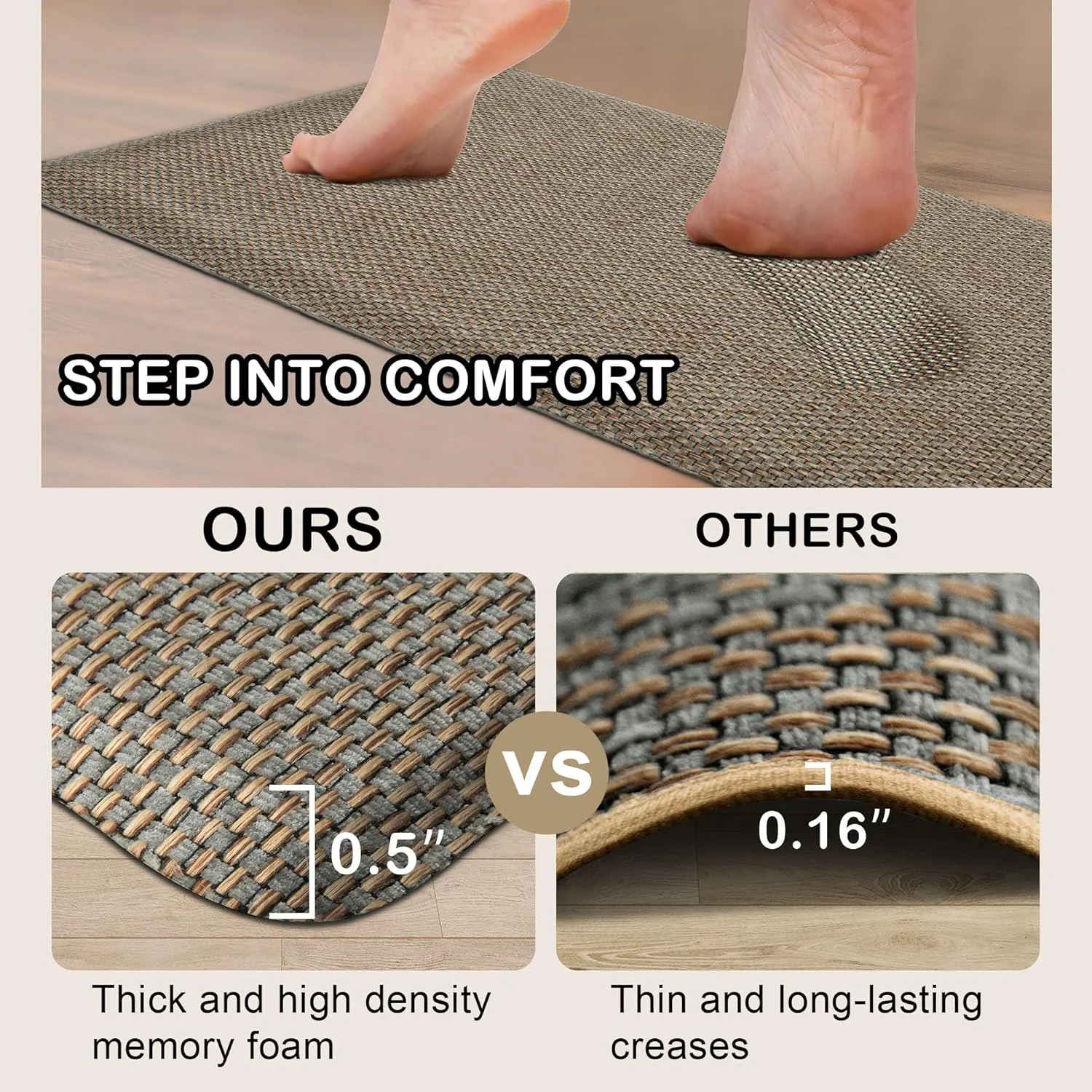 Kitchen Mats for Floor Cushioned Anti-Fatigue Kitchen Floor Mat Non Slip Kitchen Rugs for Floor Absorbent Foam Comfort Standing Mat for Front of Sink, Office, Laundry(Grey/Green, 17.3"x47")