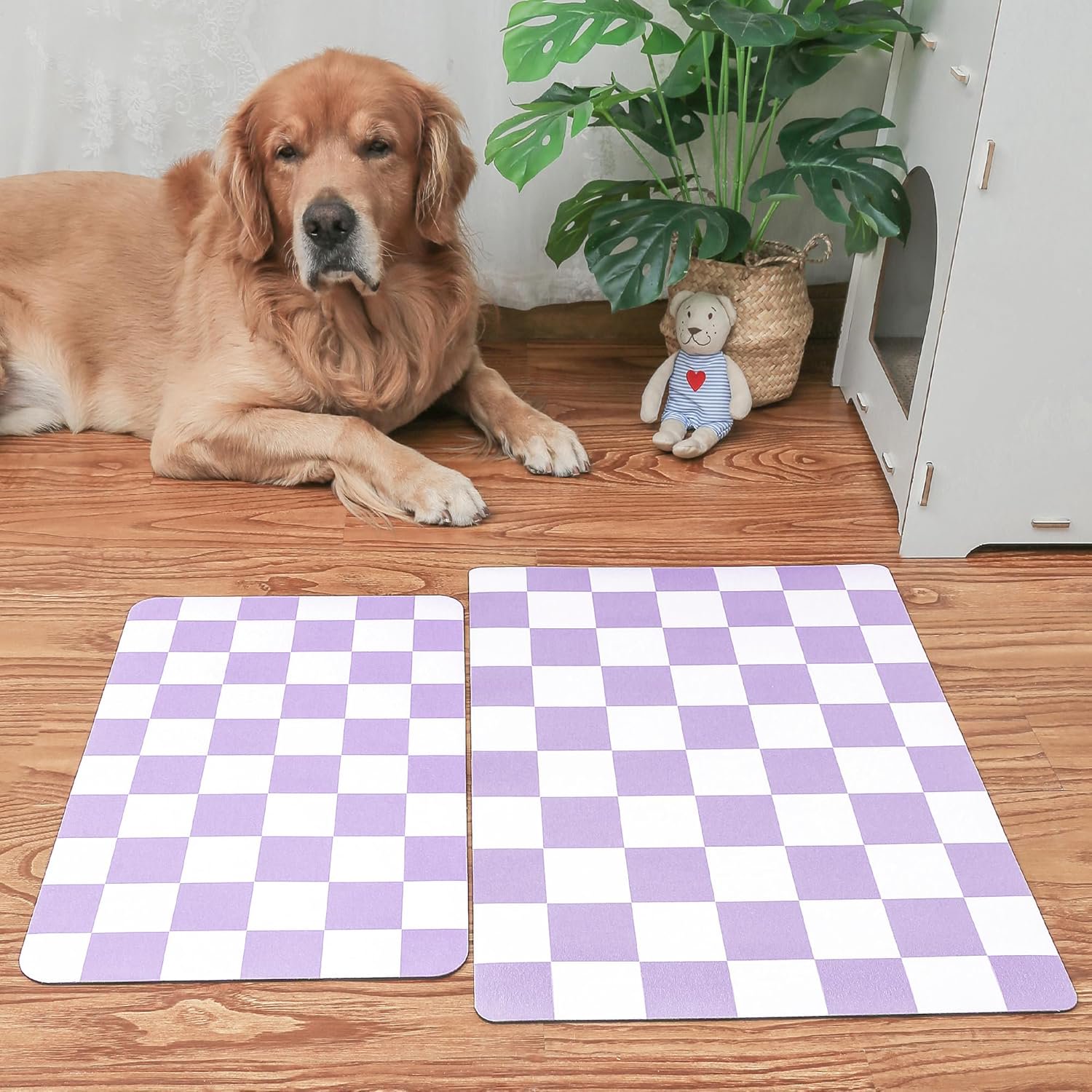 Checkered Dog Feeding Mat, Absorbent Mats for Dog Food and Water Bowl, Dispenser, Retro Aesthetic Khaki Beige Checkerboard Pet Placemat for Dogs, Cats, Puppy Accessories