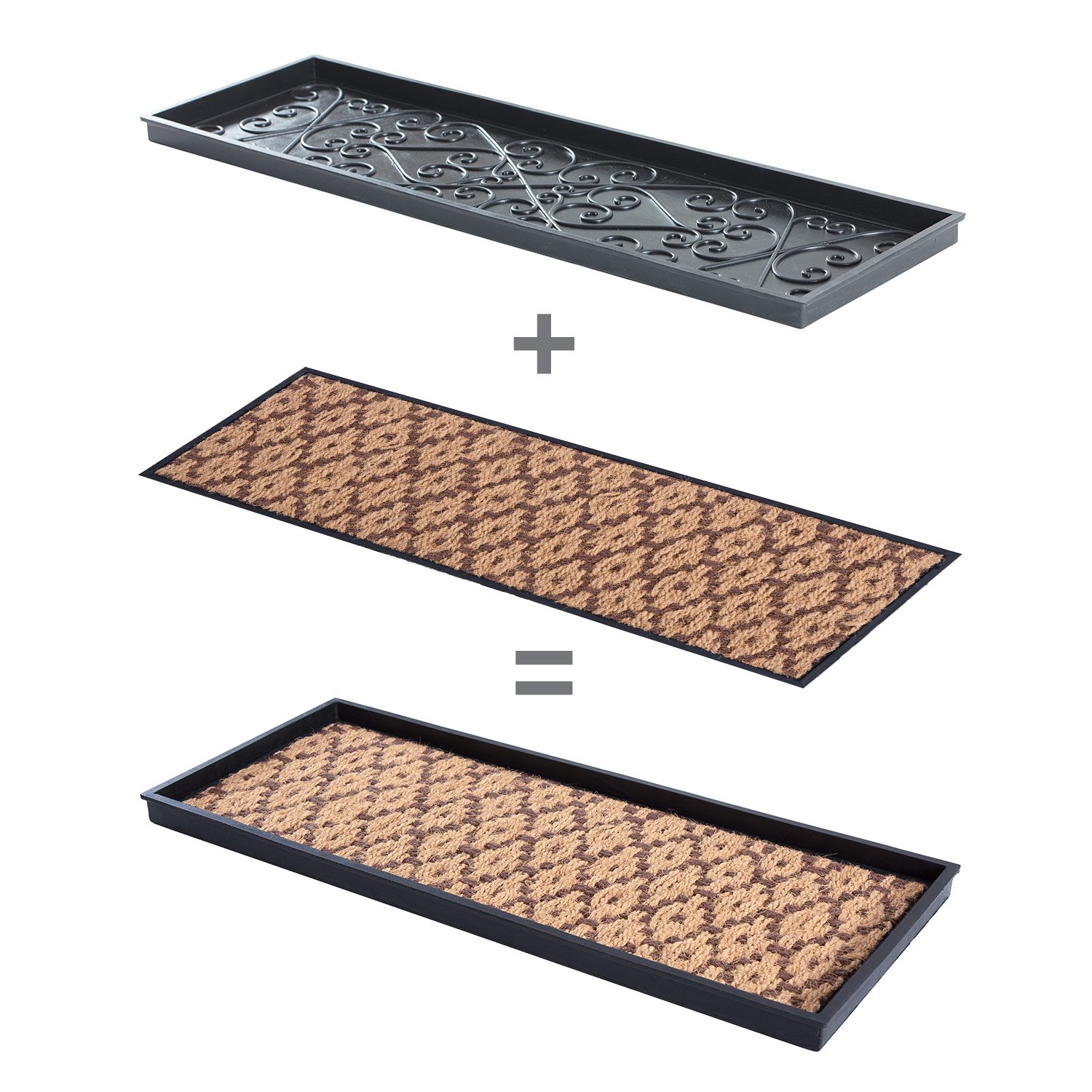 Black Metal Boot Tray with Tan & Dark Brown Coir Insert