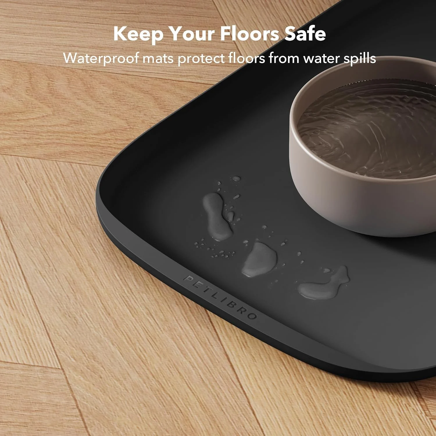 Dog Food Mat, Silicone Non-Slip Waterproof Cat & Dog Feeding Mat with Raised Edge Spill Protection