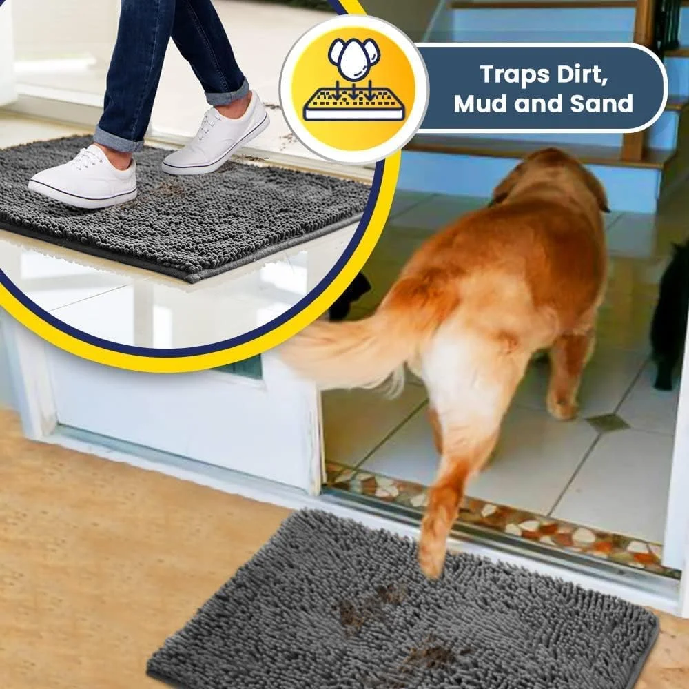 Highly Absorbent Microfiber Door Mat and Pet Rug, Non Slip Thick Washable Area and Bath Mat Soft Chenille for Kitchen Bathroom Bedroom Indoor and Outdoor - Grey XXL 60"X48"