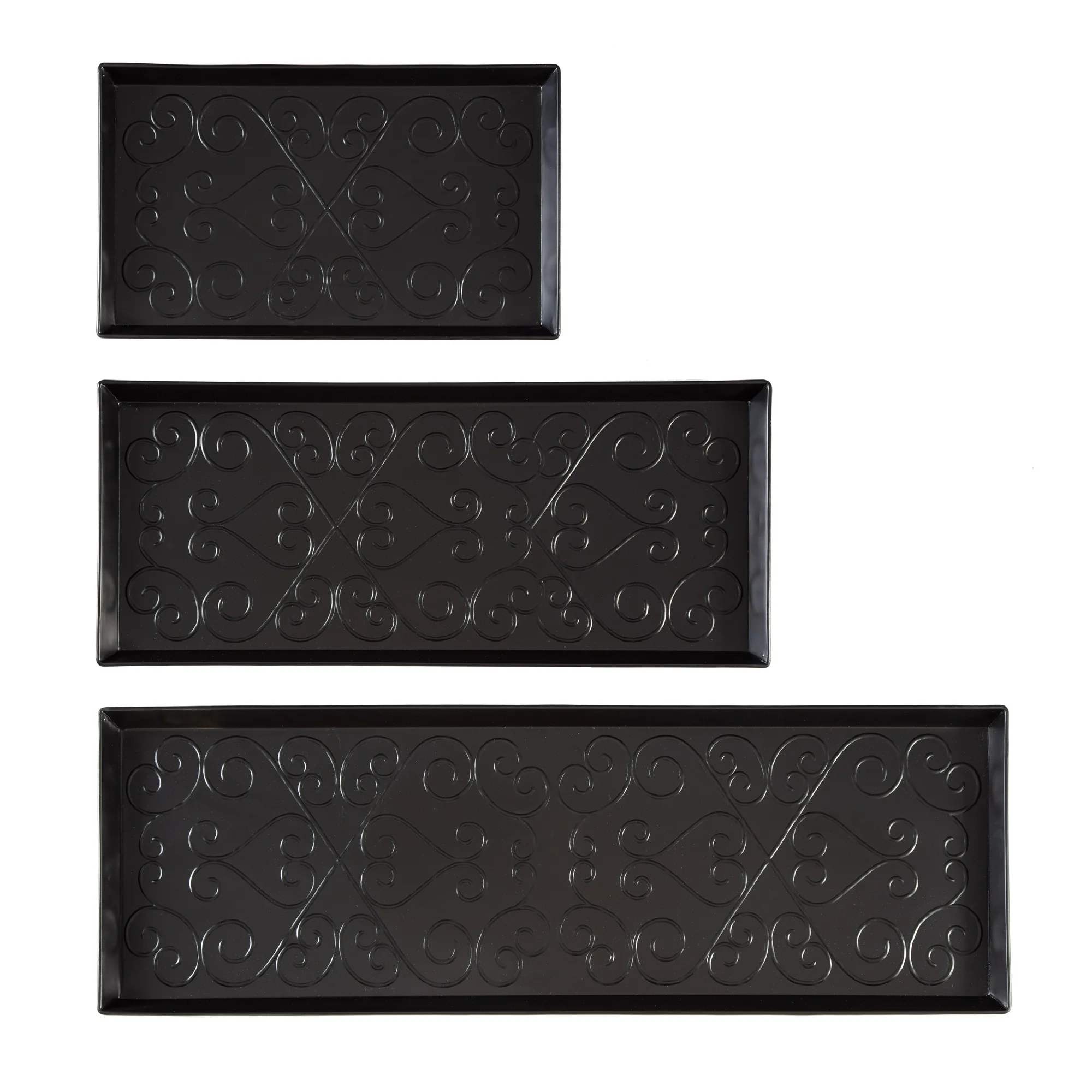 Black Metal Boot Tray with Cross Embossed Coir Insert