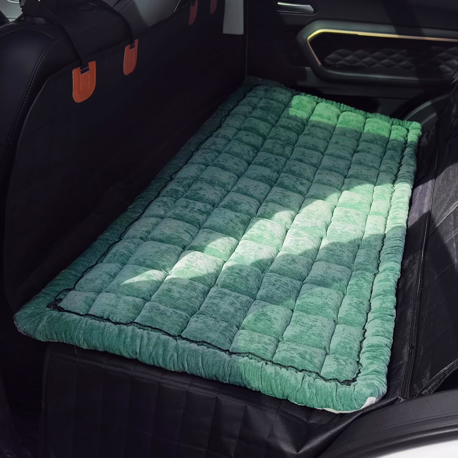 Backseat Pet Bed Mat, Plaid Dog Bed for Car Back Seat, Furry Couch Covers for Loveseats, Non-Slip Travel Dog Bed, Custom Fit for Backseat Extenders (Green, 24.8x54 inch)