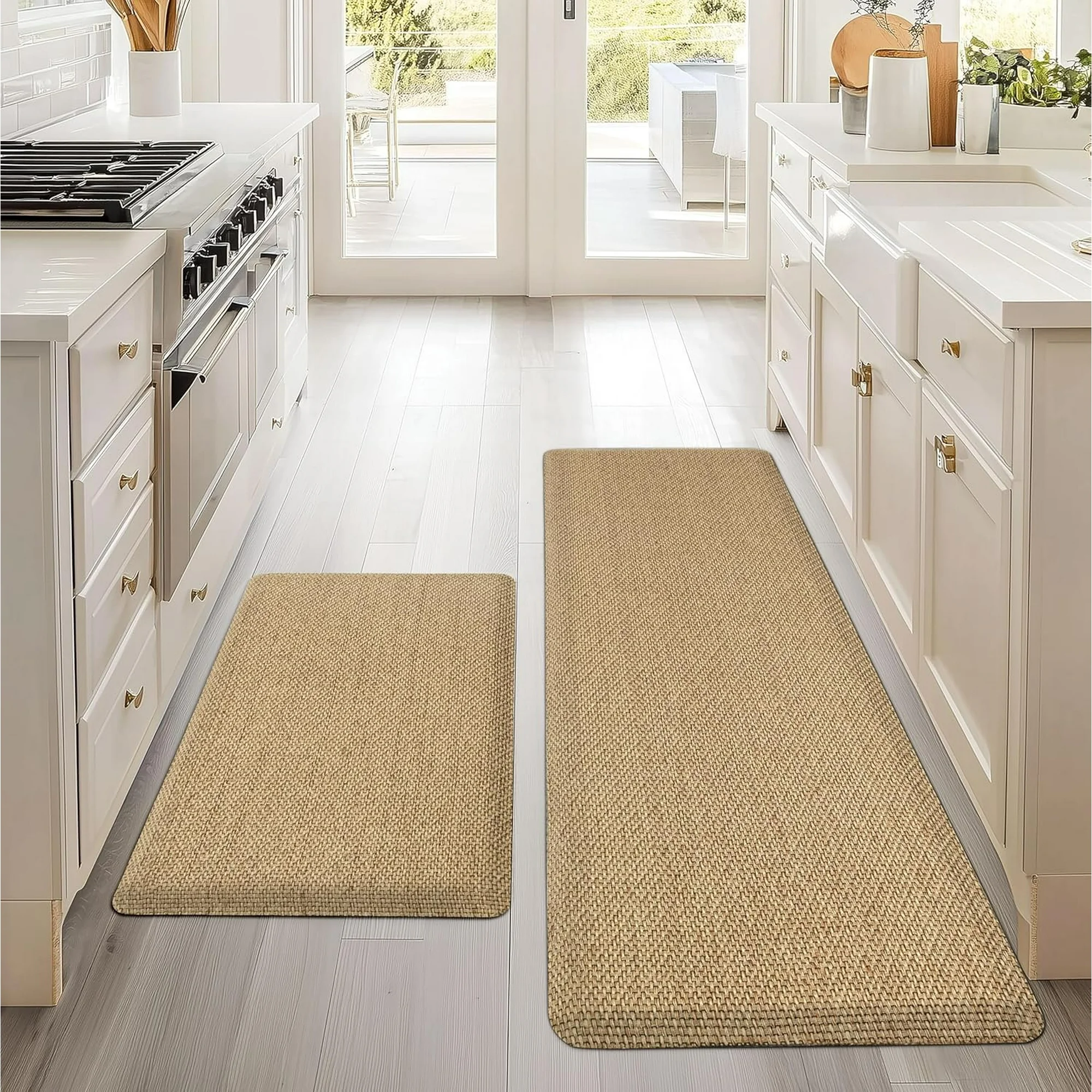 Kitchen Mats for Floor Cushioned Anti-Fatigue Kitchen Floor Mat Non Slip Kitchen Rugs for Floor Absorbent Memory Foam Comfort Standing Mat for Front of Sink, Office, Laundry(Beige, 17.3"x47")