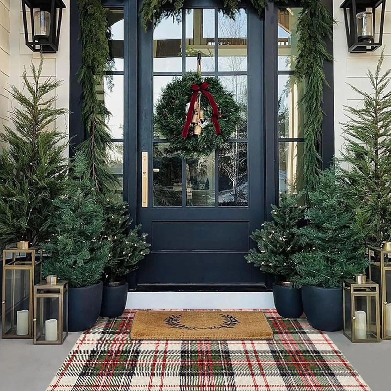 Christmas 3x5 Entry Rug - Small Washable Indoor Outdoor Mats for Front Door Non-Slip Porch Rug Holiday Tartan Plaid Throw Rugs for Living Room Bedroom Entryway Kitchen Office Porch Decor