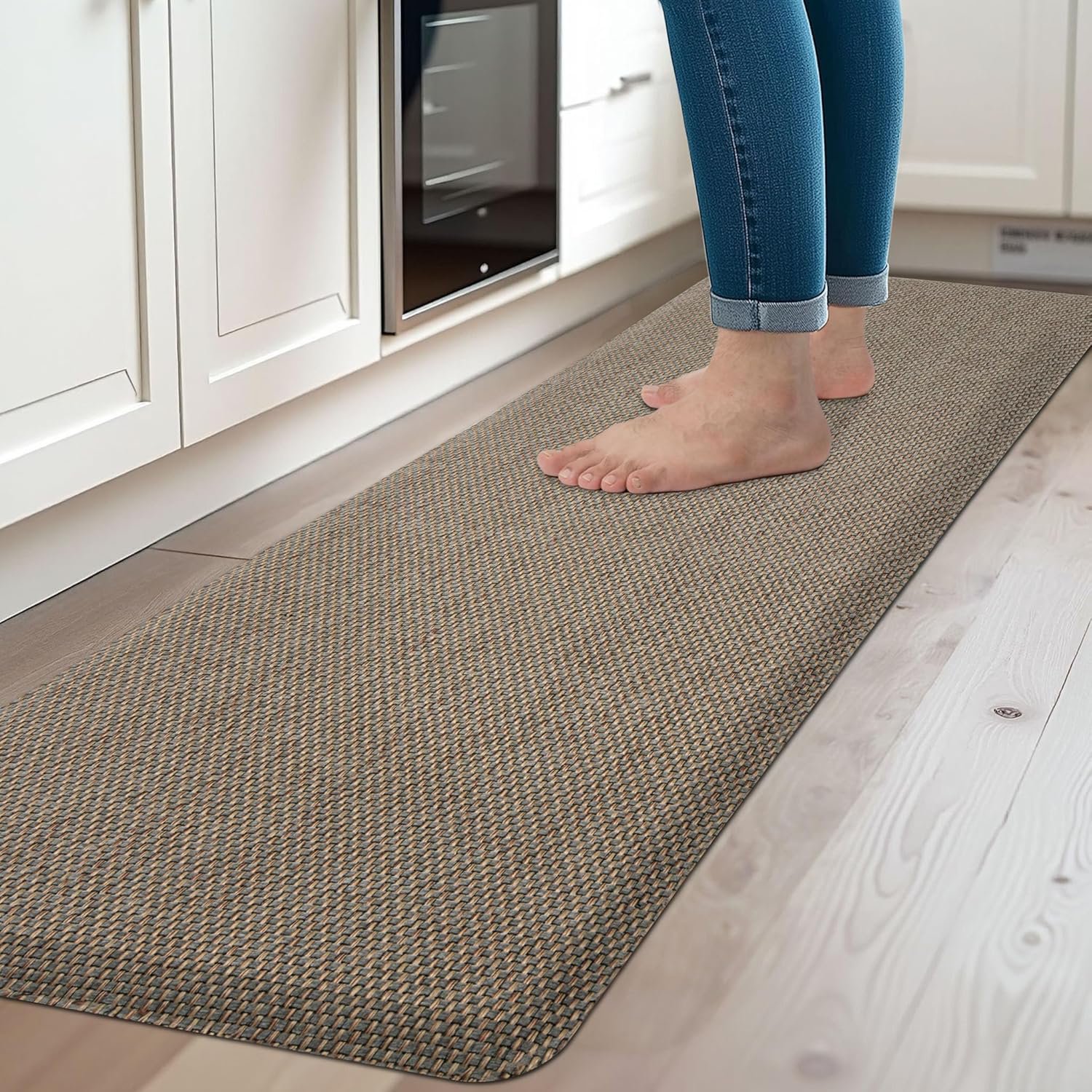 Kitchen Mats for Floor Cushioned Anti-Fatigue Kitchen Floor Mat Non Slip Kitchen Rugs for Floor Absorbent Foam Comfort Standing Mat for Front of Sink, Office, Laundry(Grey/Green, 17.3"x47")