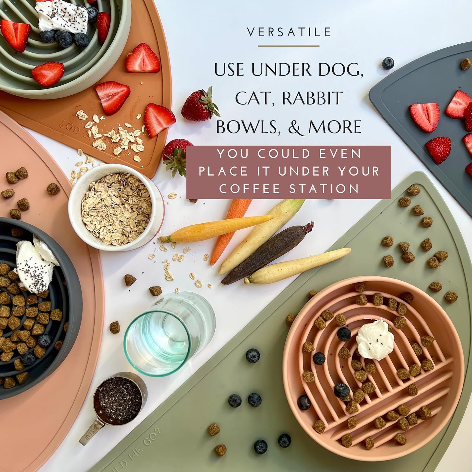 Waterproof Silicone Pet Feeding Mat - Non-Slip, Spill-Proof, Easy-to-Clean, Raised Edge Design, 21" x 10.5", Medium-Sage Green