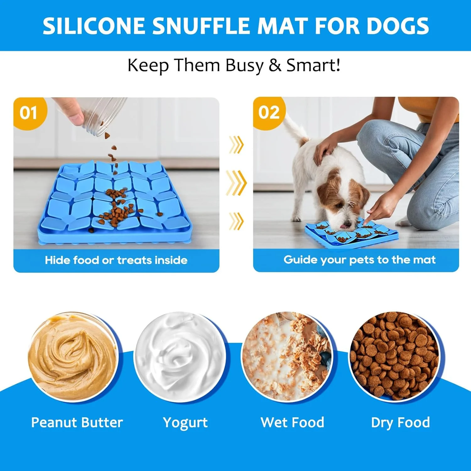 Silicone Snuffle Mat for Dogs 2 Pack, Silicone Dog Slow Feeder Lick Mat with Suction Cups, Dog Puzzle Feeder Toys Sniff Mat Foraging Mat for Smell Training Slow Eating, Blue & Purple