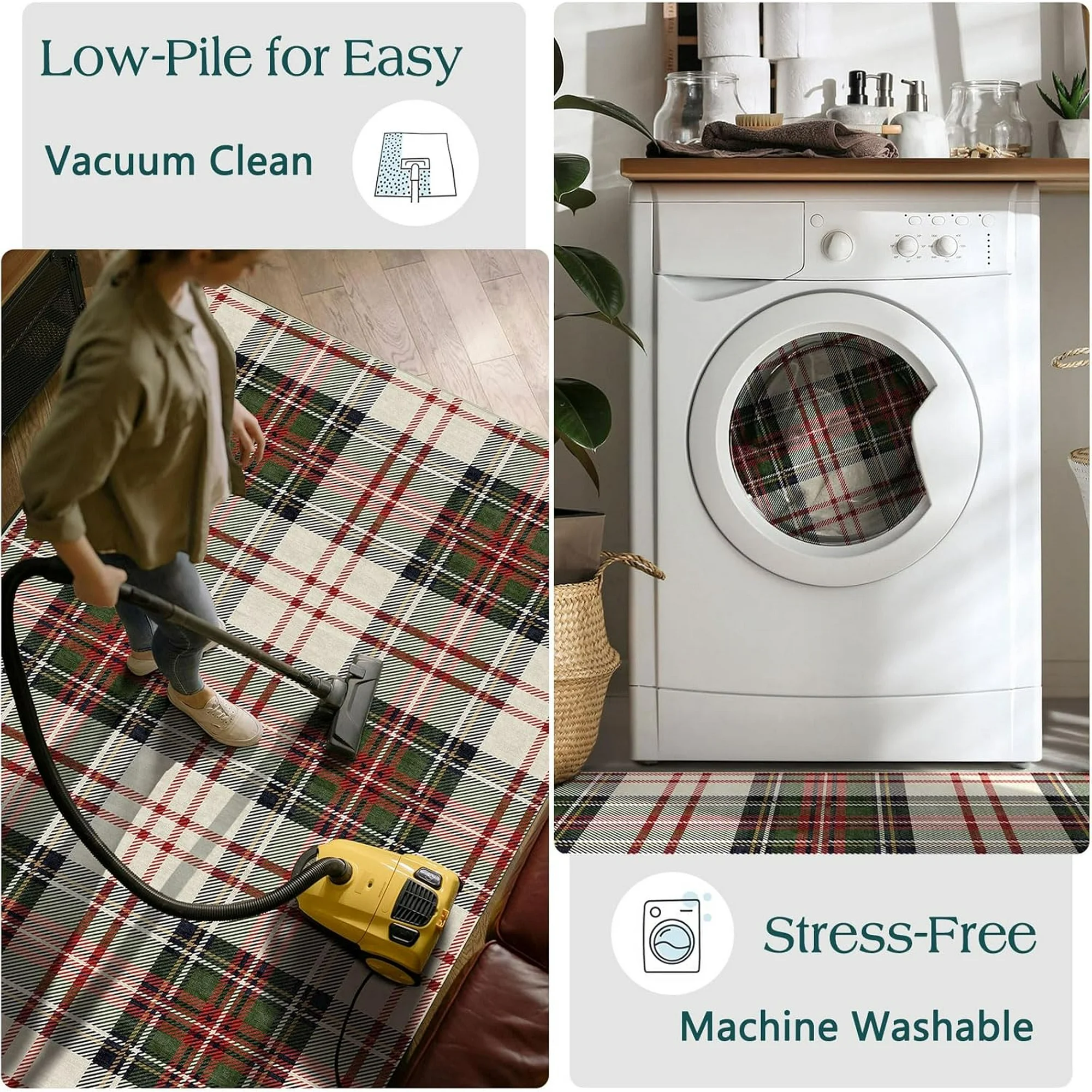 Christmas 3x5 Entry Rug - Small Washable Indoor Outdoor Mats for Front Door Non-Slip Porch Rug Holiday Tartan Plaid Throw Rugs for Living Room Bedroom Entryway Kitchen Office Porch Decor