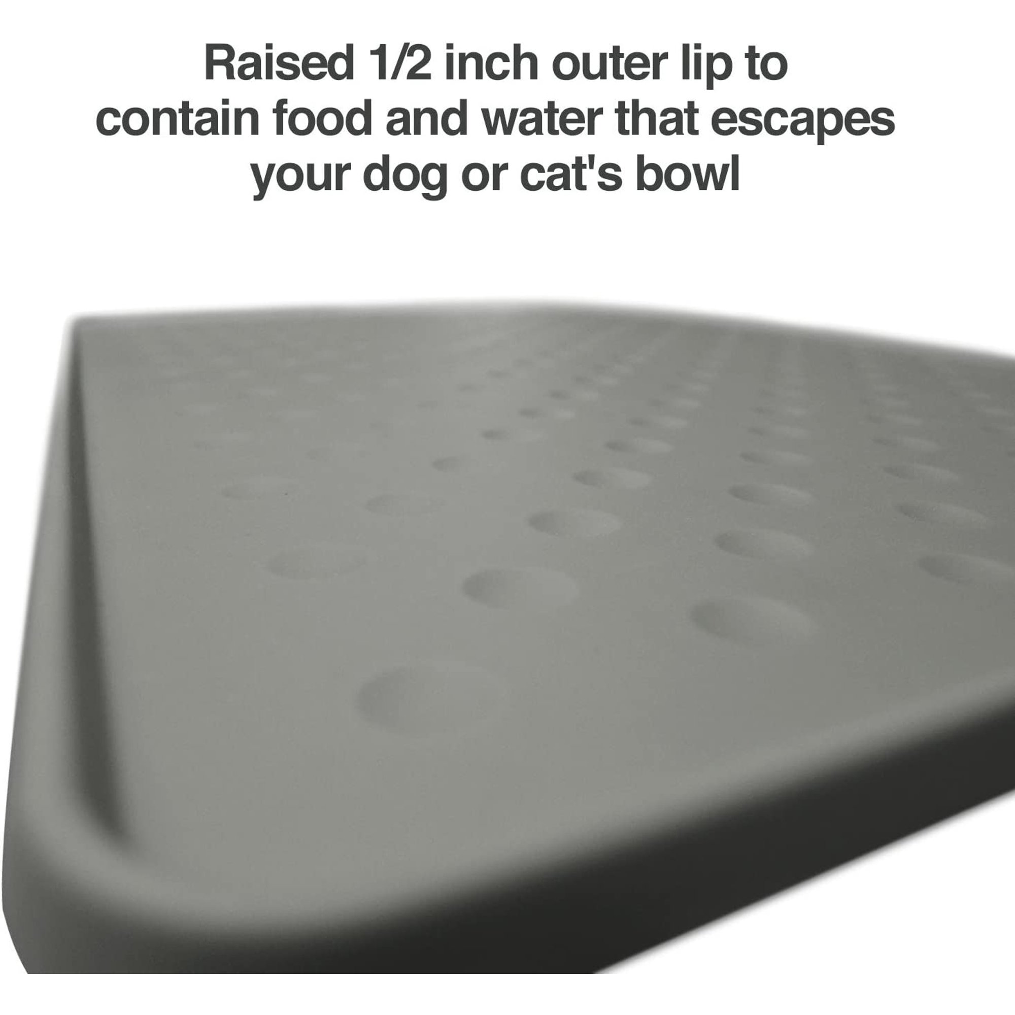 Waterproof Large Dog Food Mat, Extra Tough FDA Grade Silicone, Grey, 27.5 x 17.5