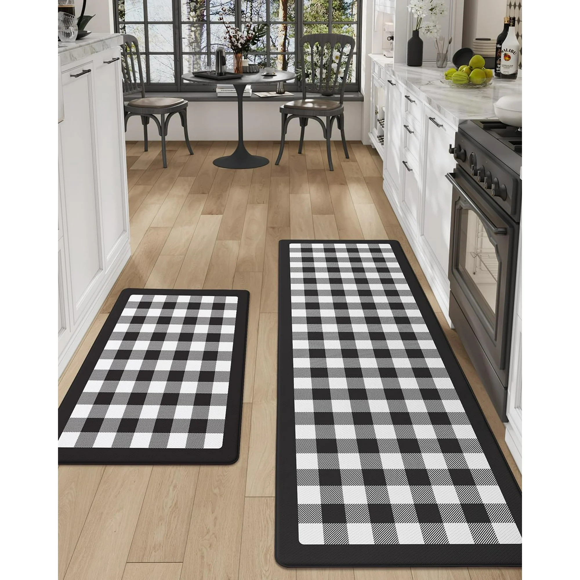 Kitchen Floor Mats Anti Fatigue, 20x29+20x59 Large Wide Cushioned Runner Rug Memory Foam, Waterproof Comfort Standing Padded Non Skid for Home Office Sink Laundry, Black and White Buffalo Plaid