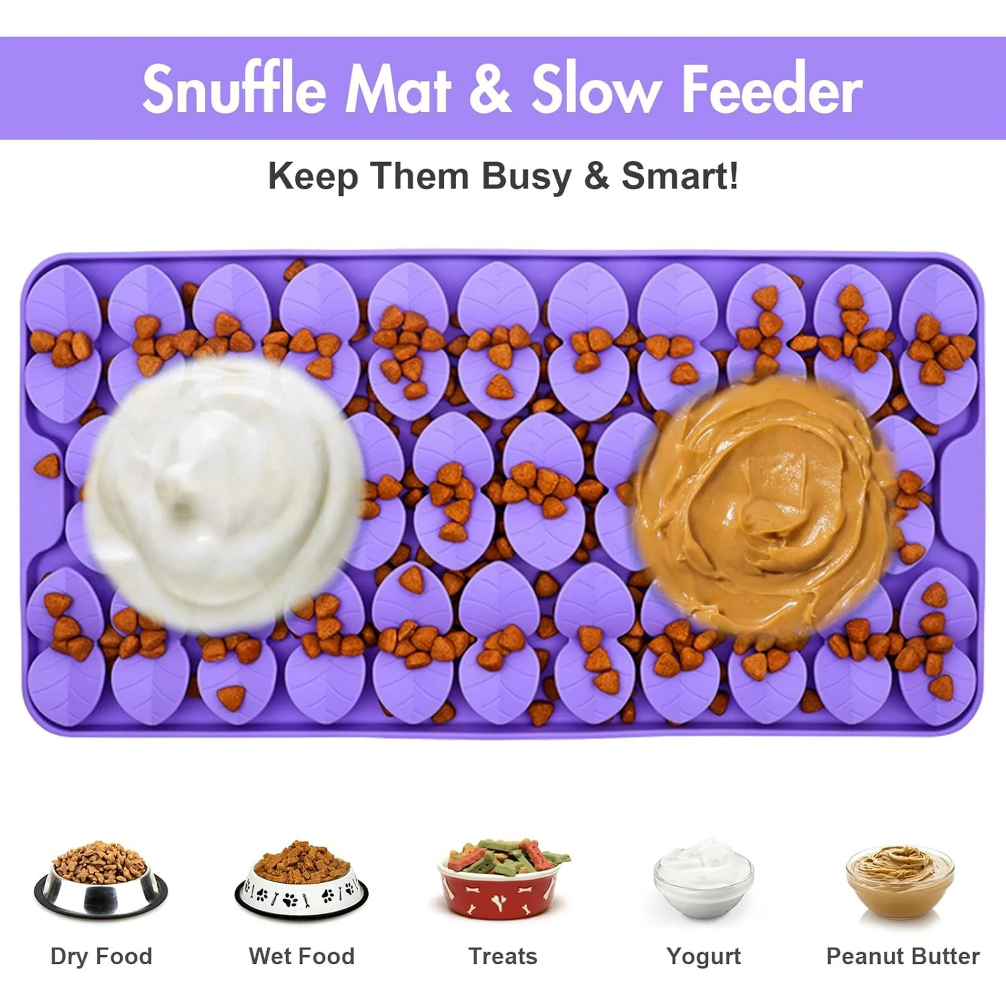 Silicone Snuffle Mat for Large Dogs, Dog Lick Mat Slow Feeder, Pet Licking Treat Mat with Suction Cups for Smell Training Slow Eating, XL Purple