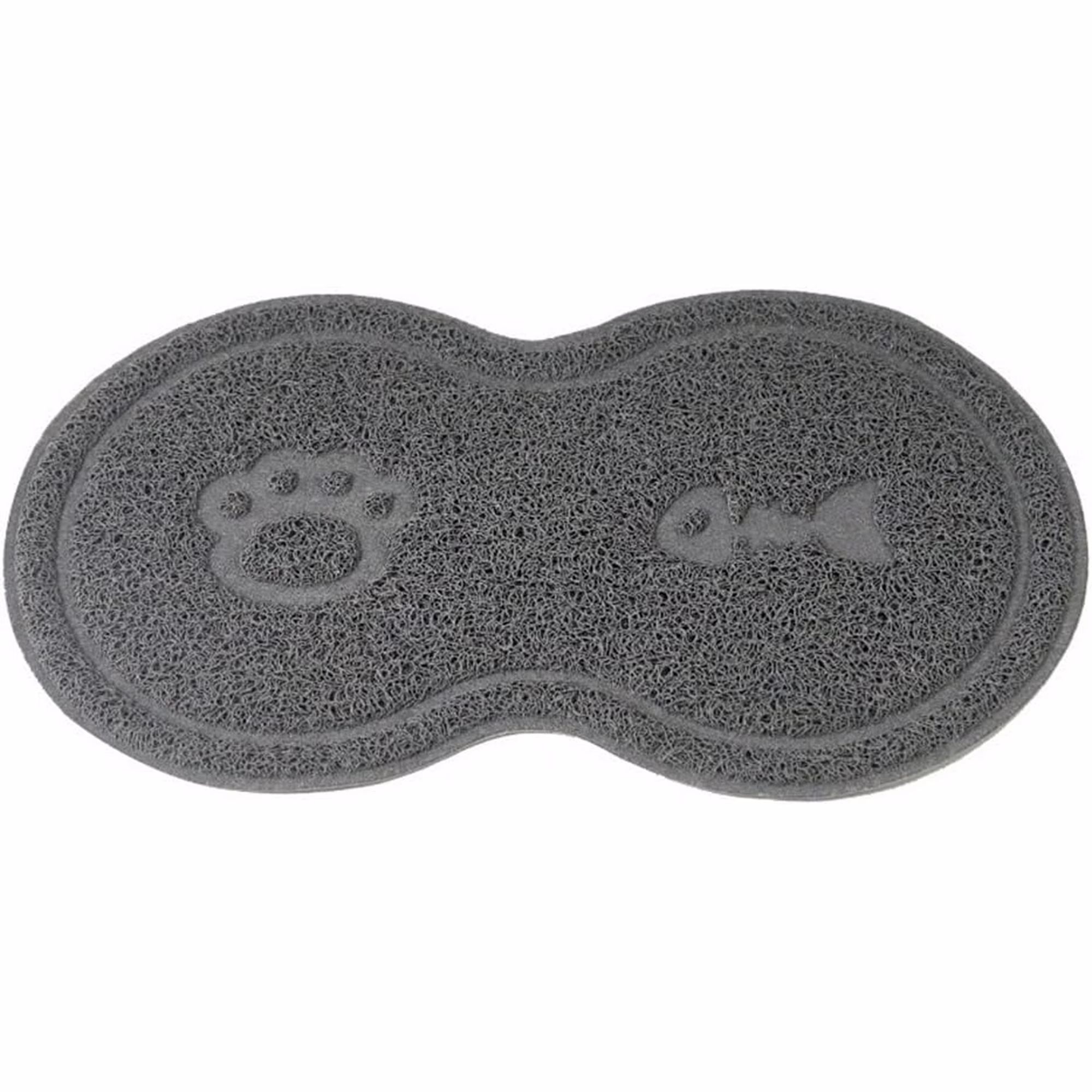 Waterproof Non-slip PVC Pet Feeding Mat with Paw Print & Fishbone Design, Gray