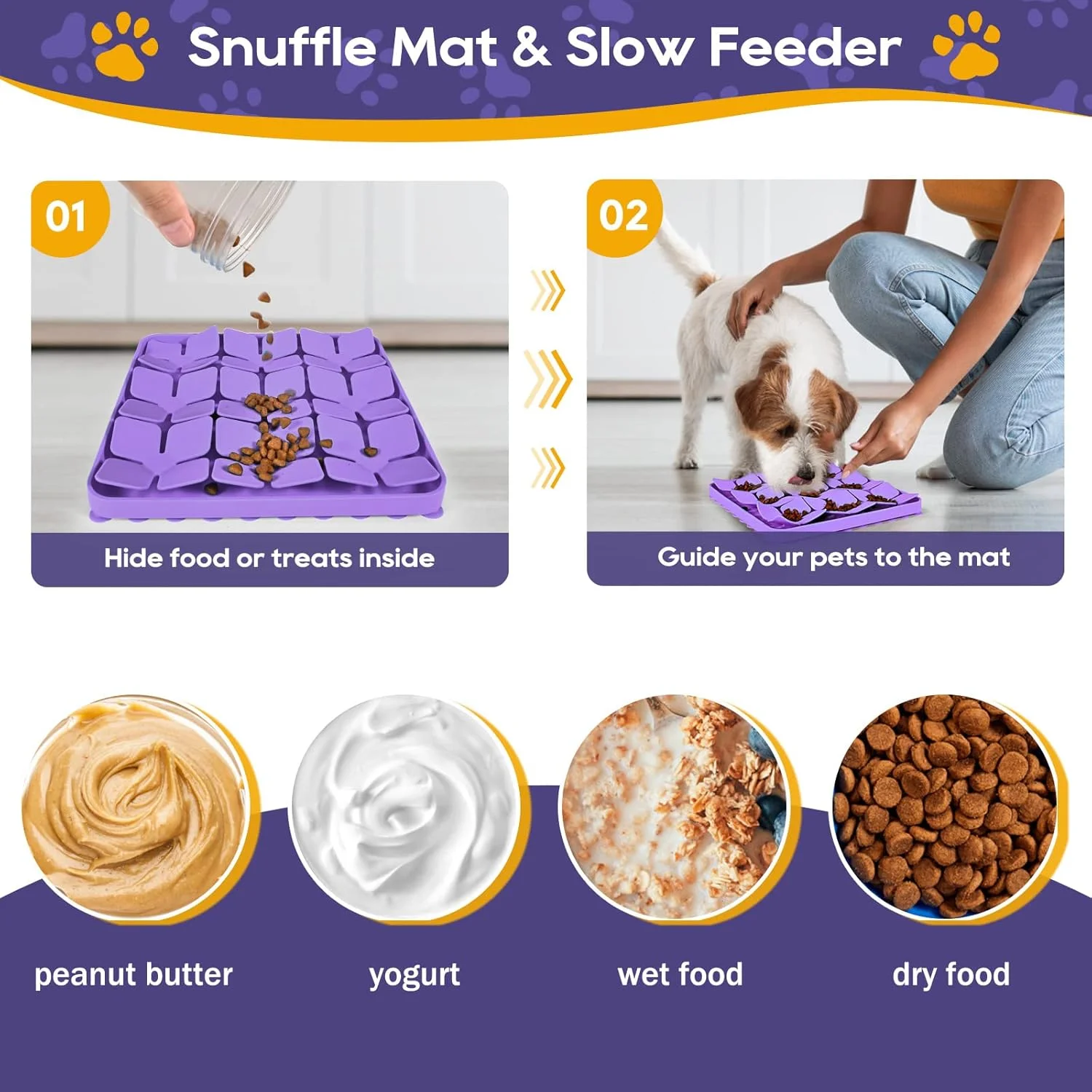 Silicone Snuffle Mat for Dogs, Interactive Dog Puzzle Feeder Sniffing Mat, Dog Licking Mat Enrichment Puzzle Mat for Small Medium Large Breed Dogs Rabbit (Purple)