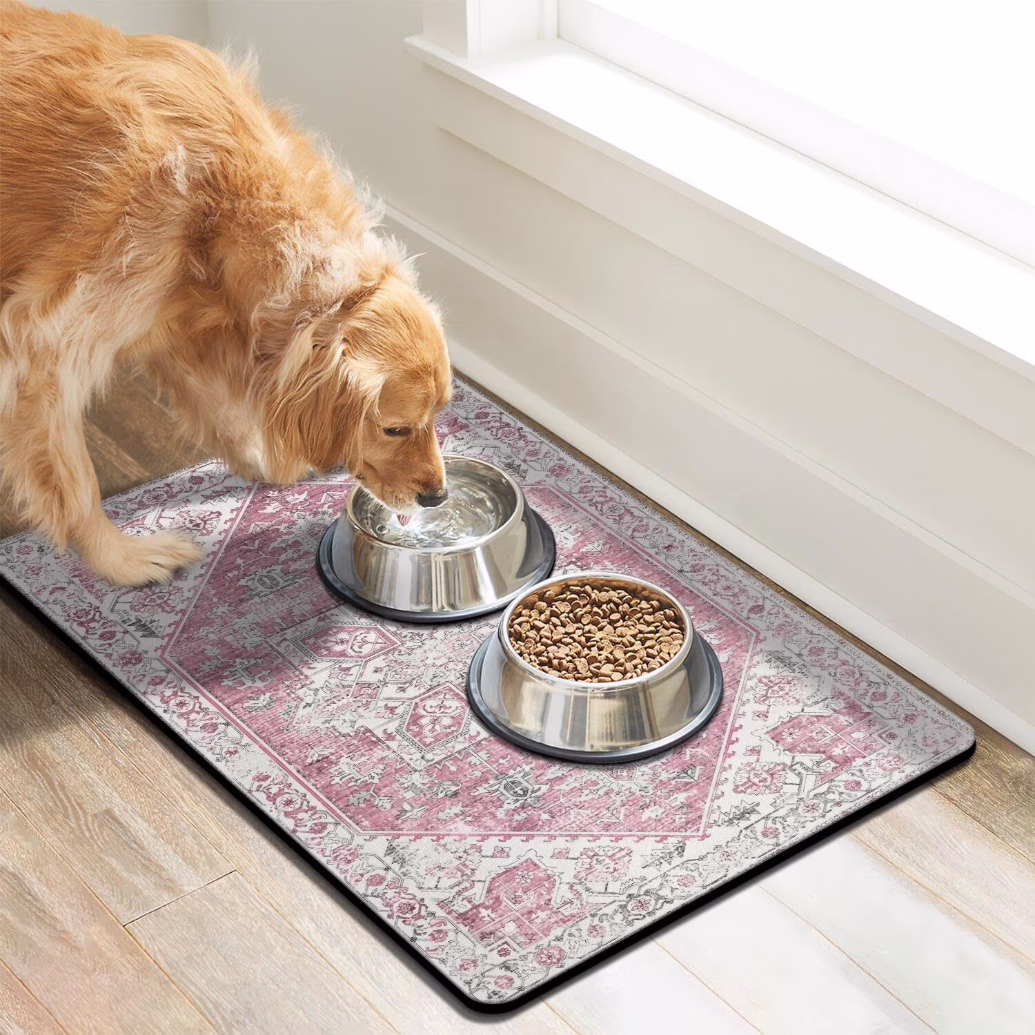 Absorbent Dog Food Mat for Floors, Quick Dry Pet Bowl Mat with Anti-Skid Backing