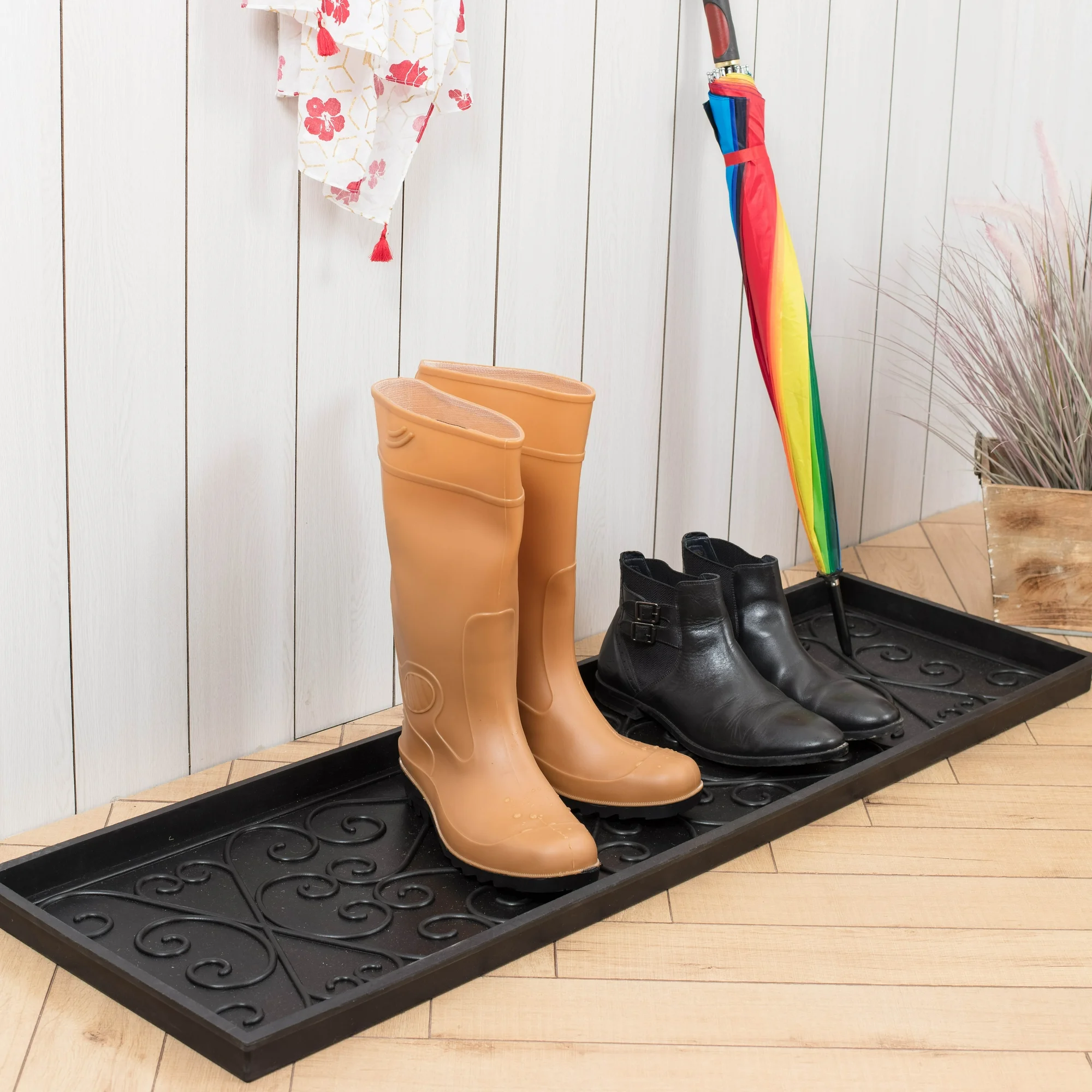 Natural & Recycled Rubber Boot Tray with Trellis Coir and Rubber Insert