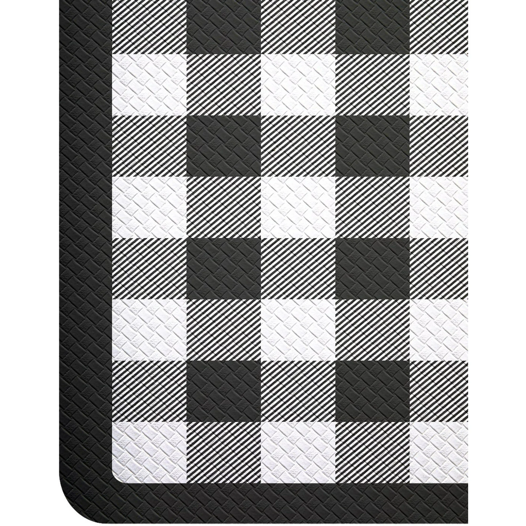 Kitchen Floor Mats Anti Fatigue, 20x29+20x59 Large Wide Cushioned Runner Rug Memory Foam, Waterproof Comfort Standing Padded Non Skid for Home Office Sink Laundry, Black and White Buffalo Plaid