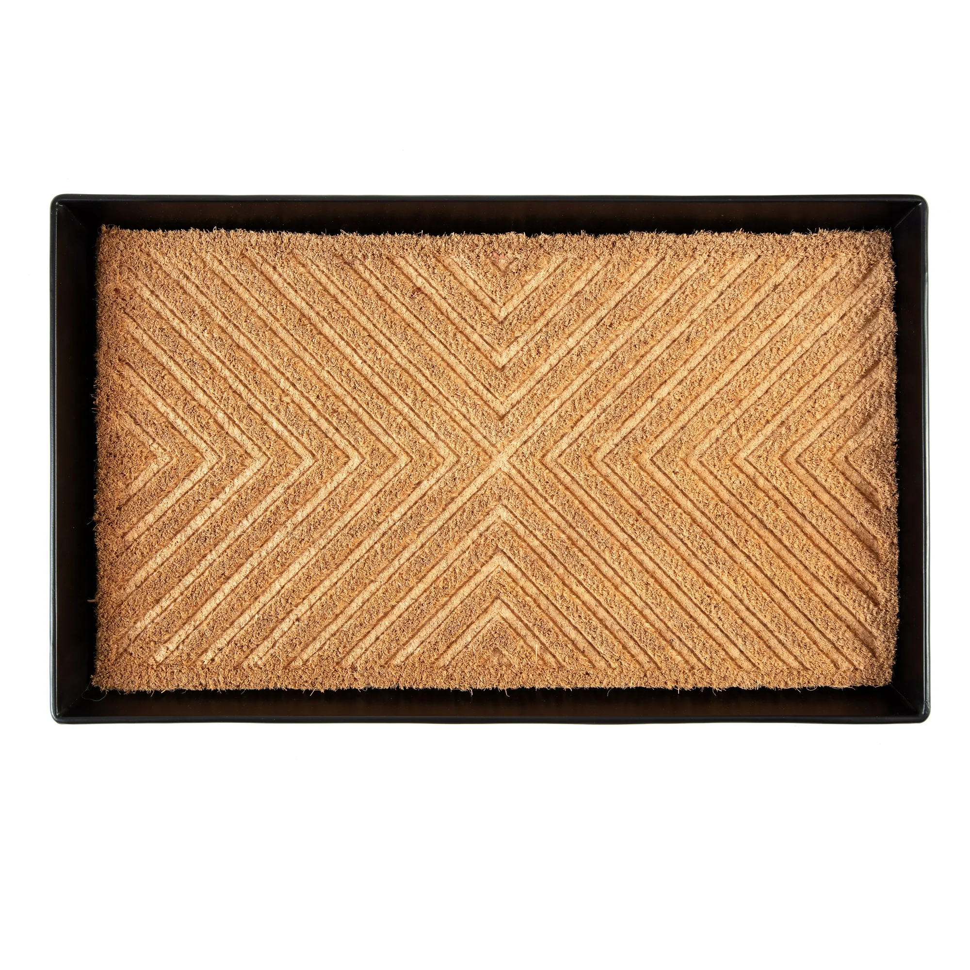 Black Metal Boot Tray with Cross Embossed Coir Insert