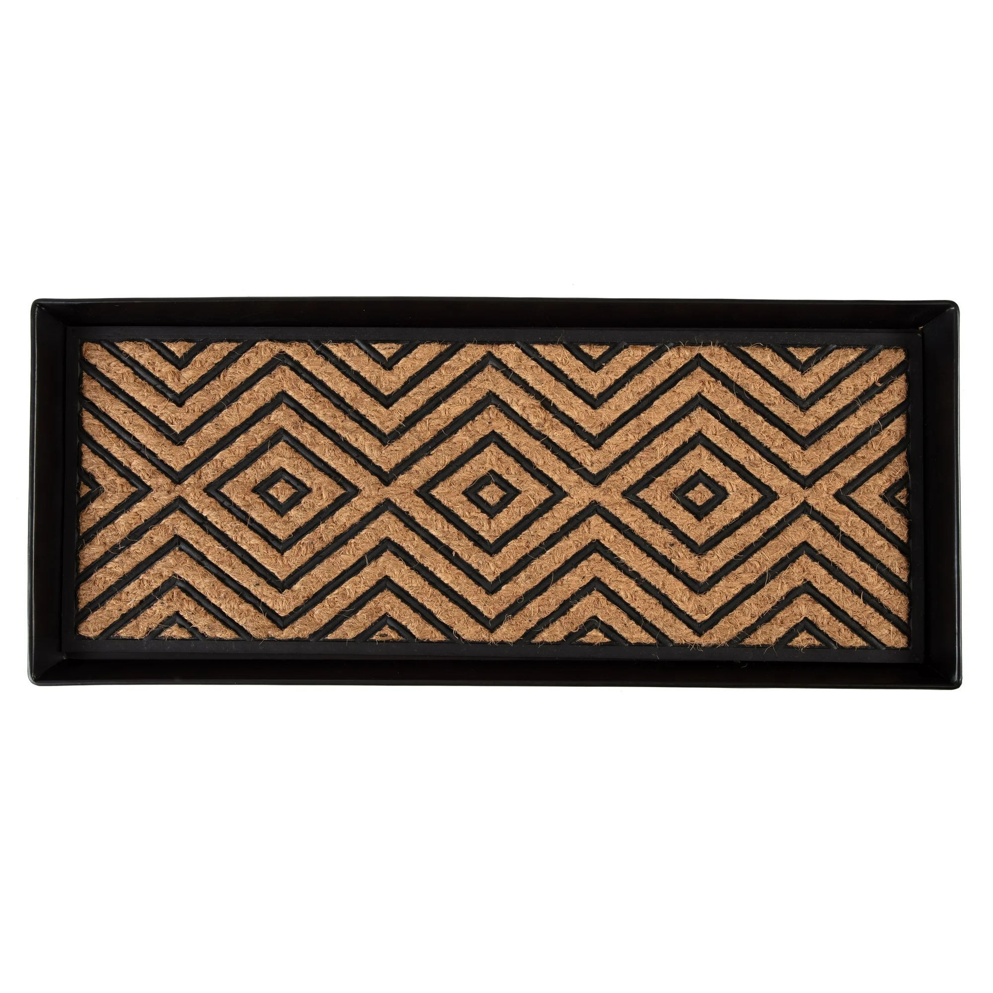 Black Metal Boot Tray with Diamond Coir and Rubber Insert