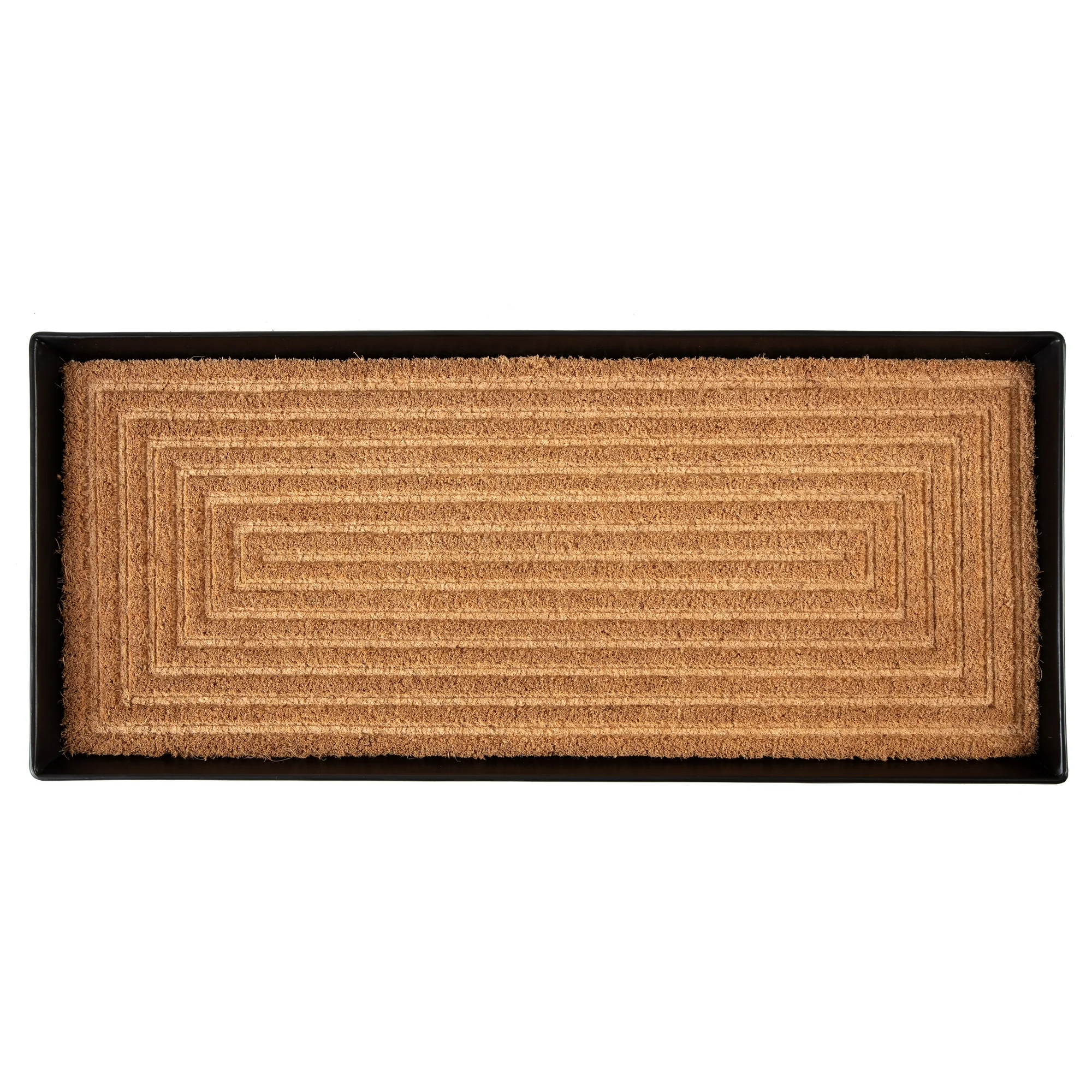 Black Metal Boot Tray with Rectangle Embossed Coir Insert