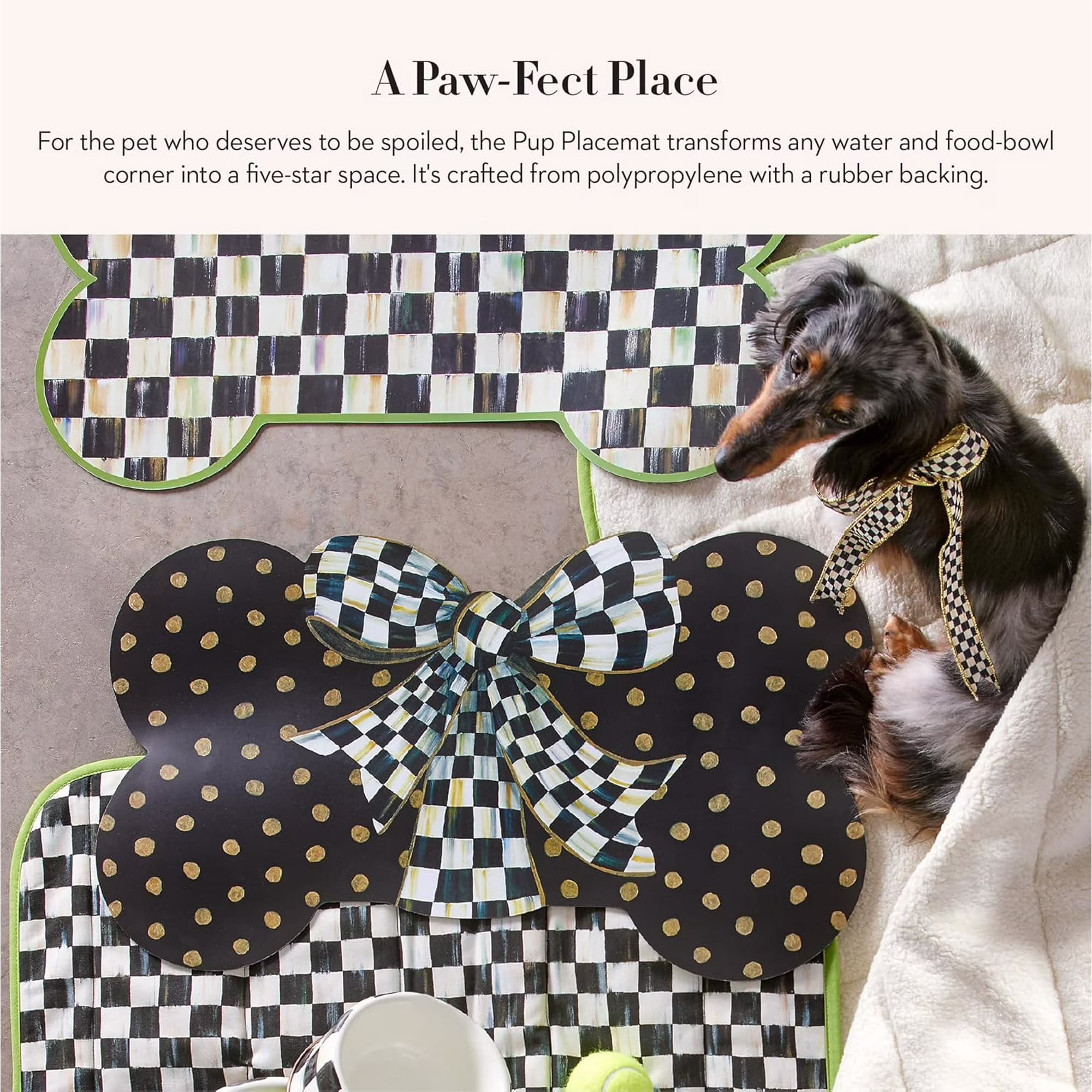 Cute Pet Feeding Mat for Dogs and Cats, Stylish Bone-Shaped Pet Bowl Mat with Gold Dots
