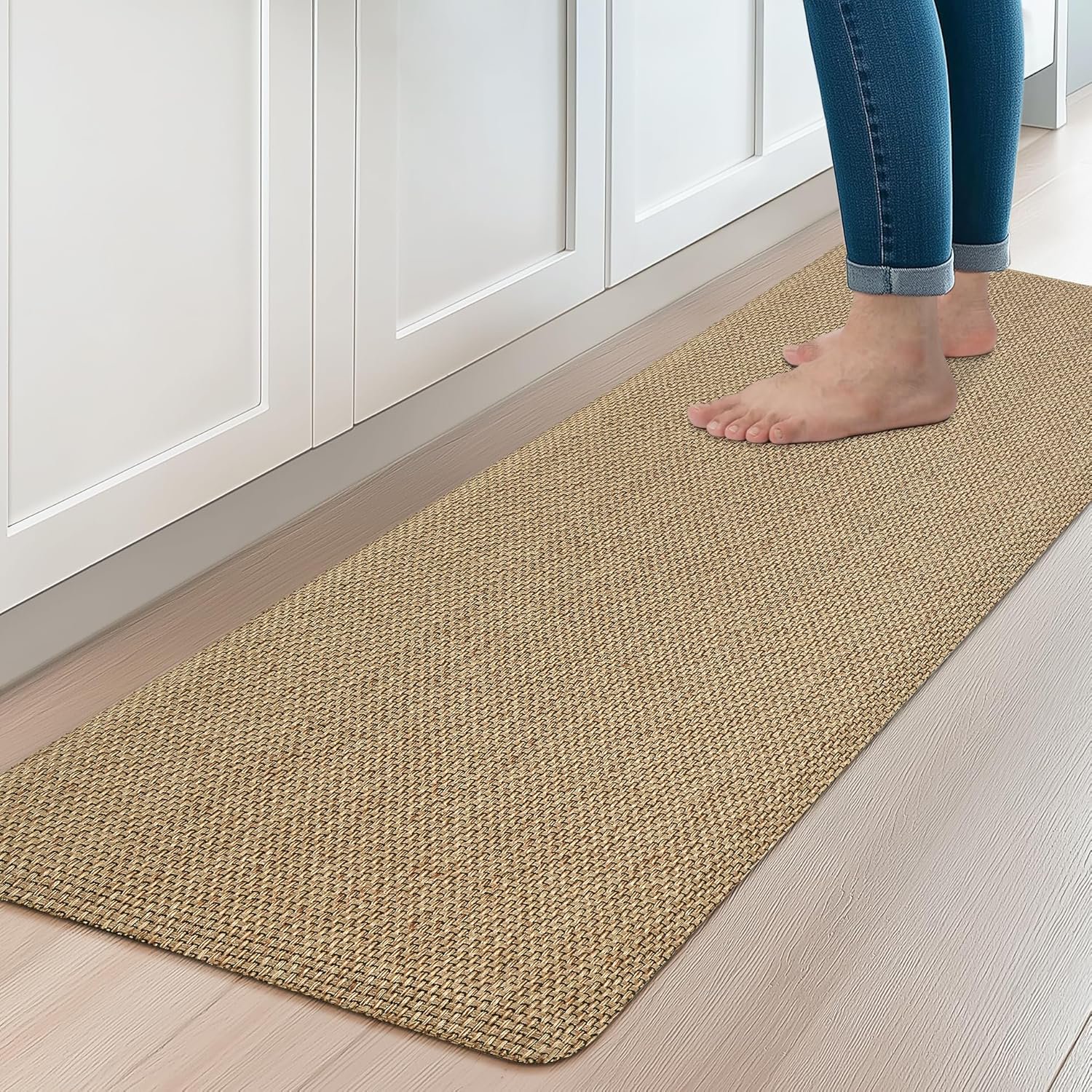 Kitchen Mats for Floor Cushioned Anti-Fatigue Kitchen Floor Mat Non Slip Kitchen Rugs for Floor Absorbent Memory Foam Comfort Standing Mat for Front of Sink, Office, Laundry(Beige, 17.3"x47")