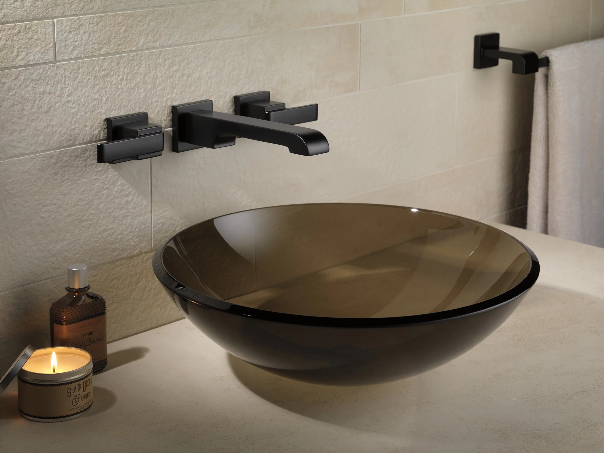 Delta Ara Two Handle Wall-Mount Bathroom Faucet Trim in Matte Black (Valve Not Included) T3567LF-BLWL