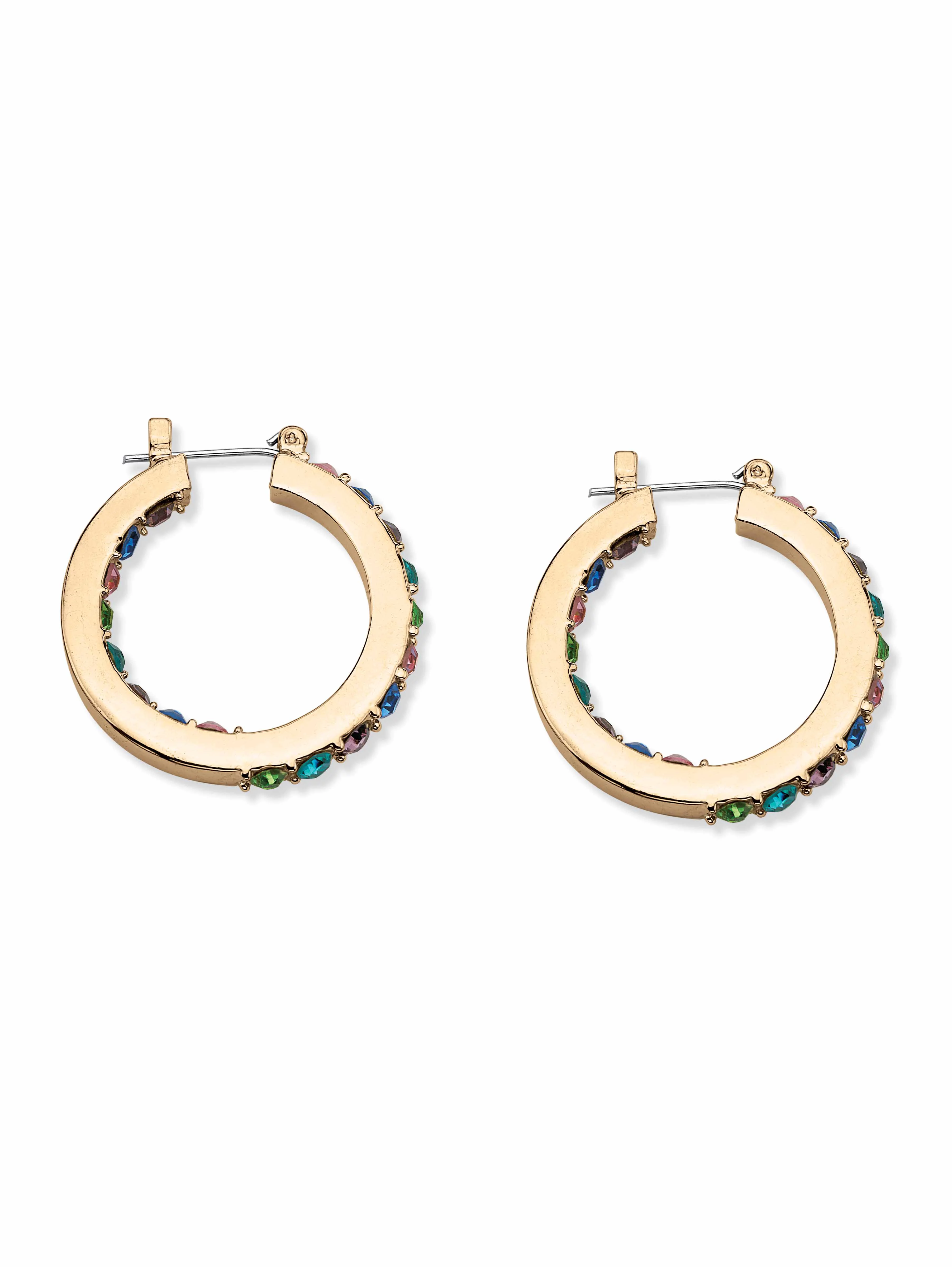 PalmBeach Jewelry Round Multicolor Crystal Inside-Out Hoop Earrings in Yellow Goldtone